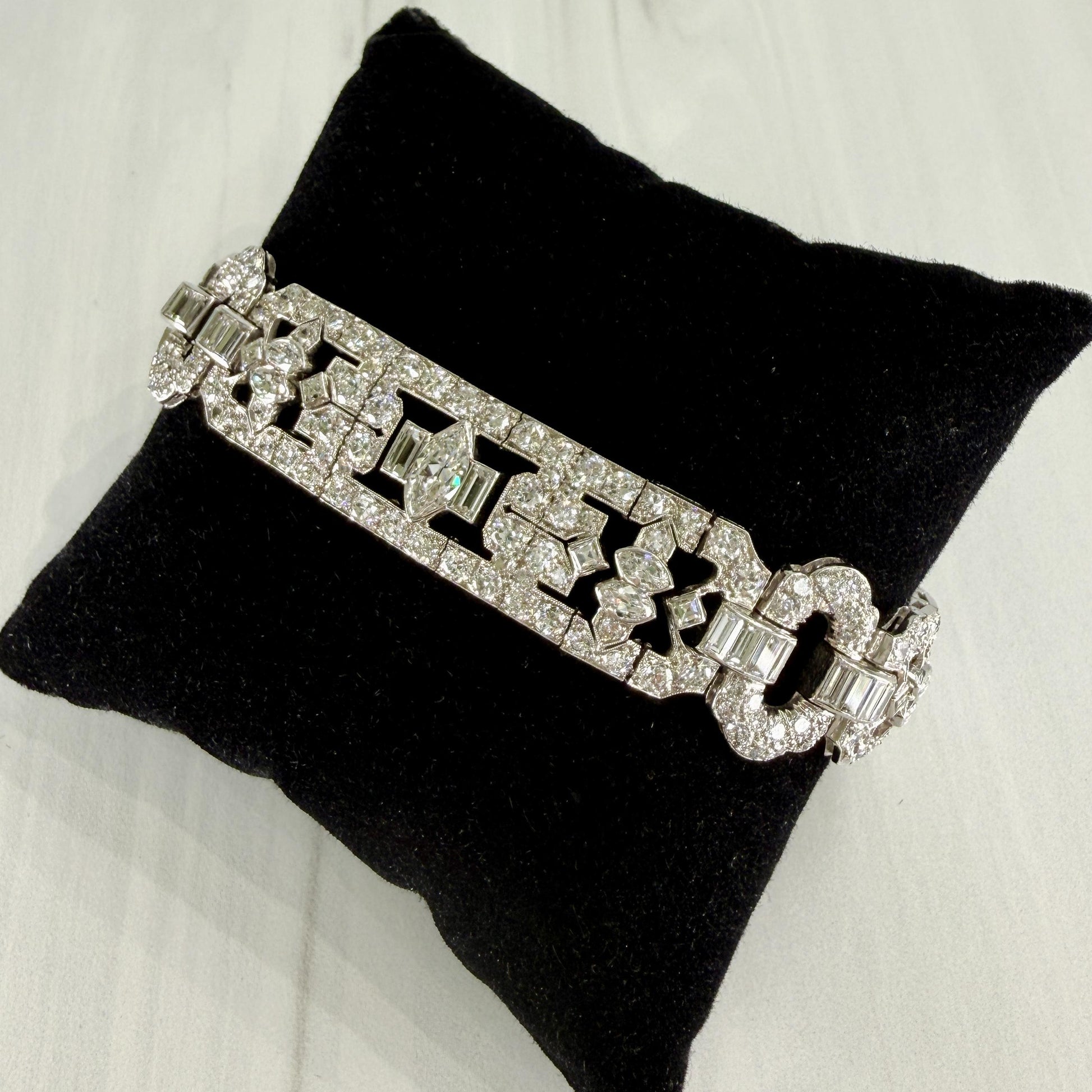 Art Deco Old Cut Diamond Statement Bracelet Platinum