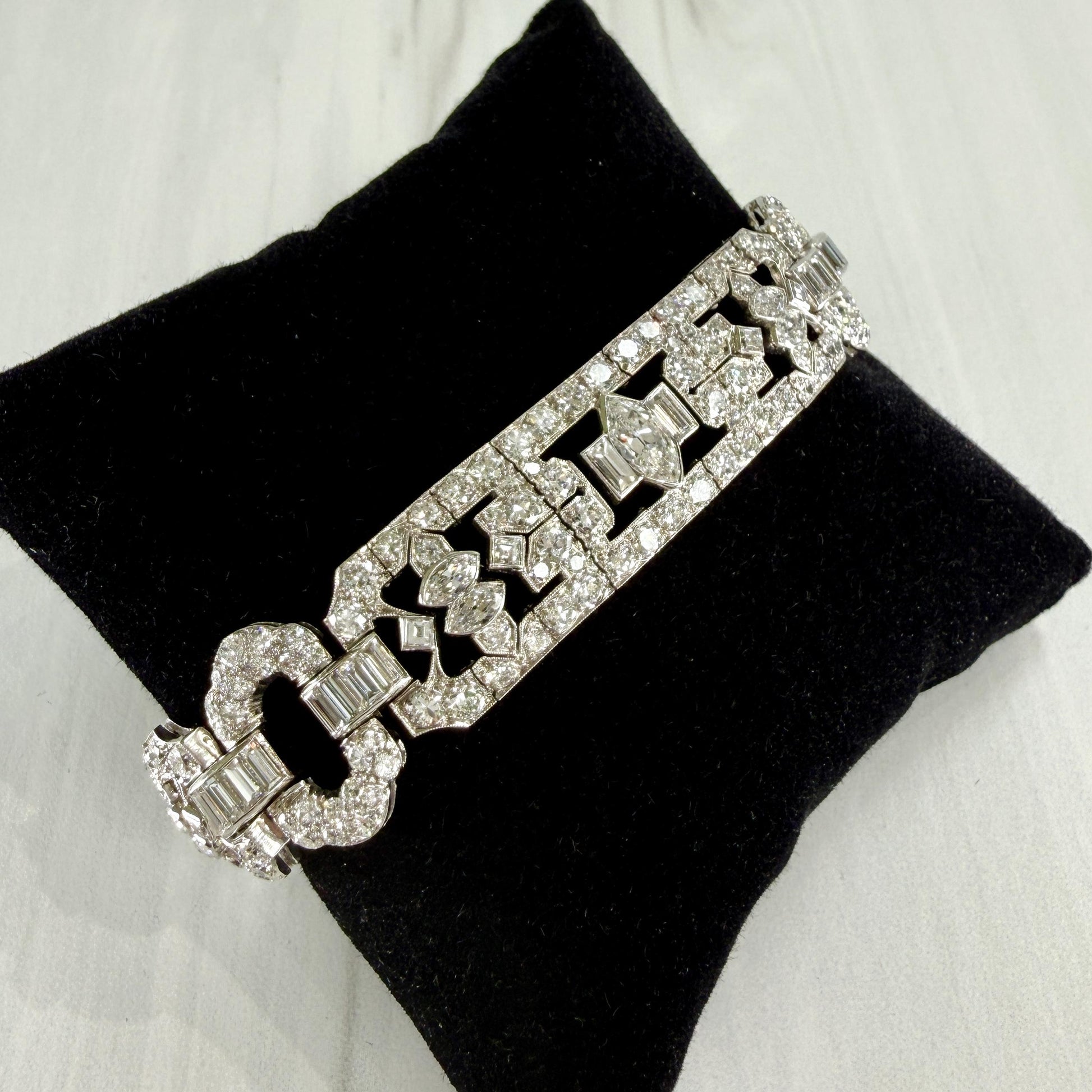 Art Deco Old Cut Diamond Statement Bracelet Platinum