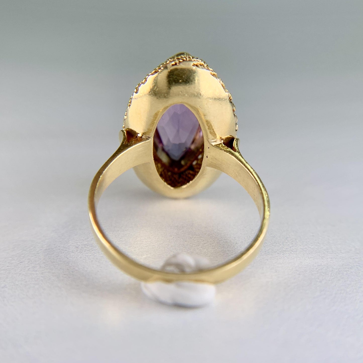 Vintage Italian Marquise Amethyst Navette Ring 18k Yellow Gold