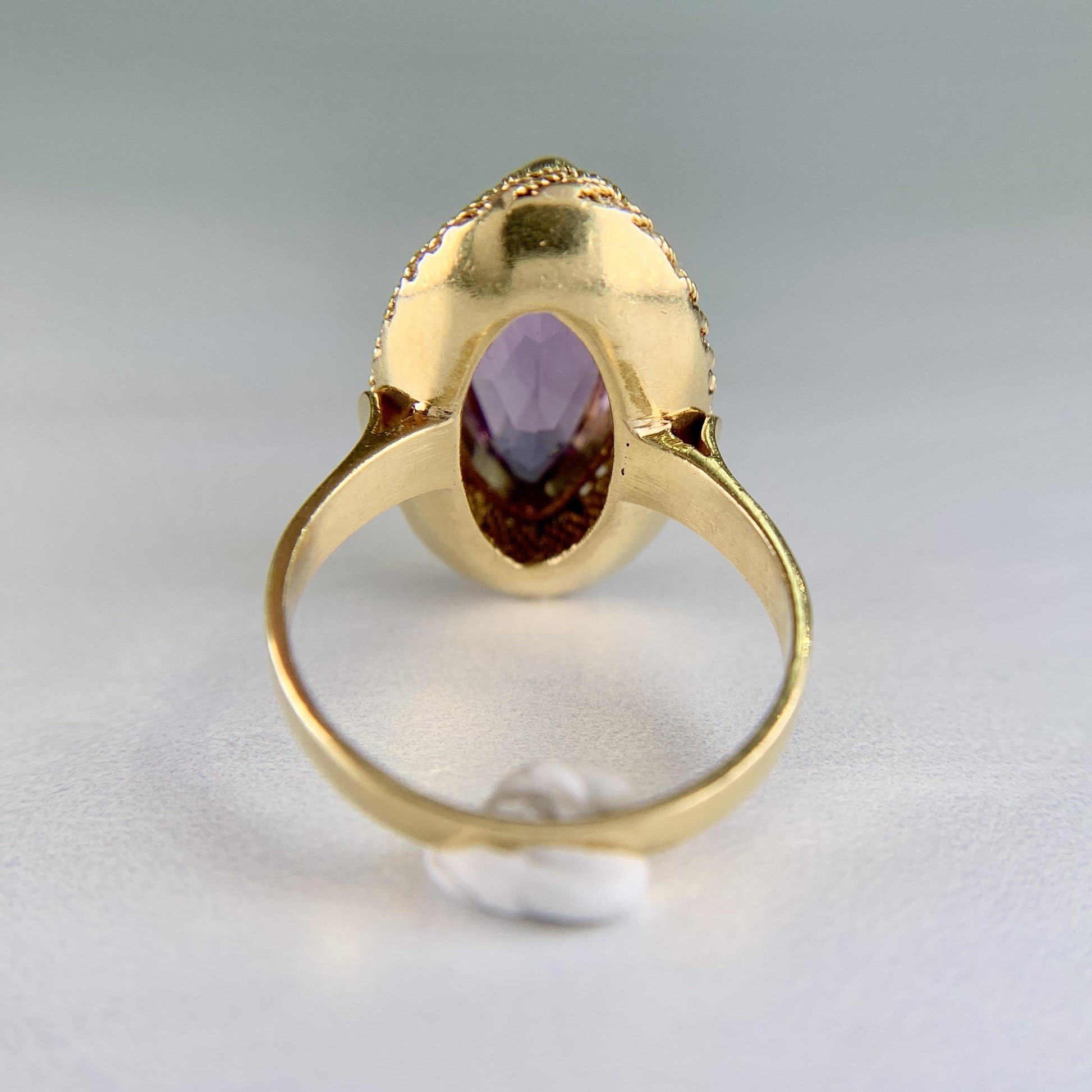 Vintage Italian Marquise Amethyst Navette Ring 18k Yellow Gold