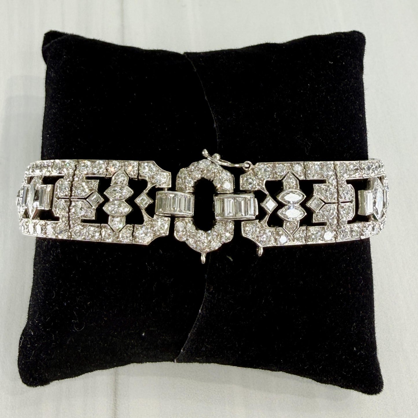 Art Deco Old Cut Diamond Statement Bracelet Platinum