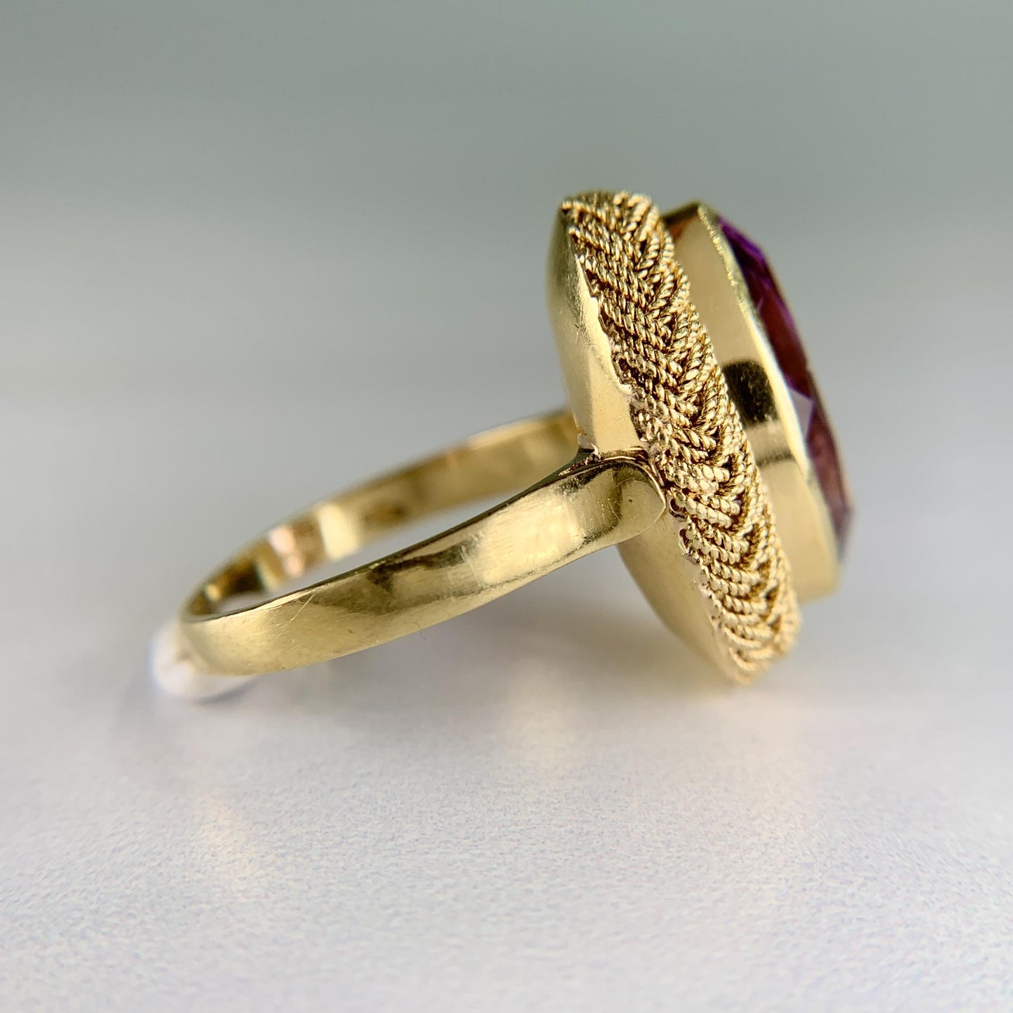Vintage Italian Marquise Amethyst Navette Ring 18k Yellow Gold