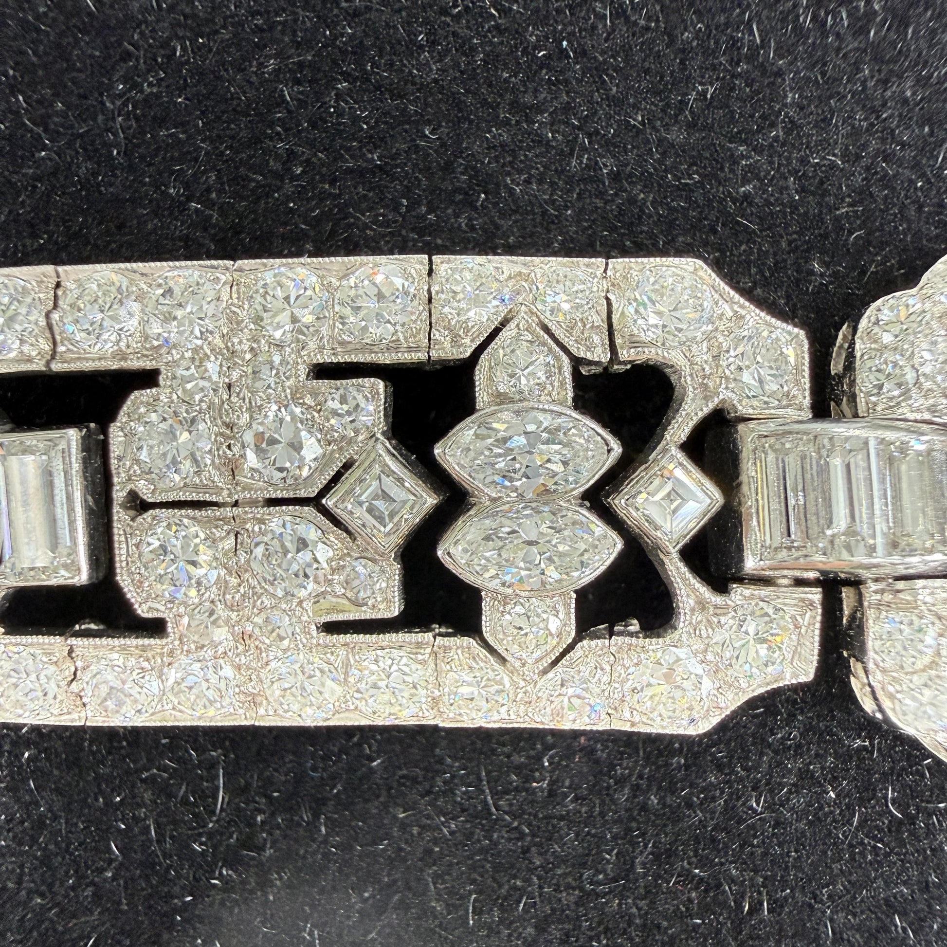 Art Deco Old Cut Diamond Statement Bracelet Platinum