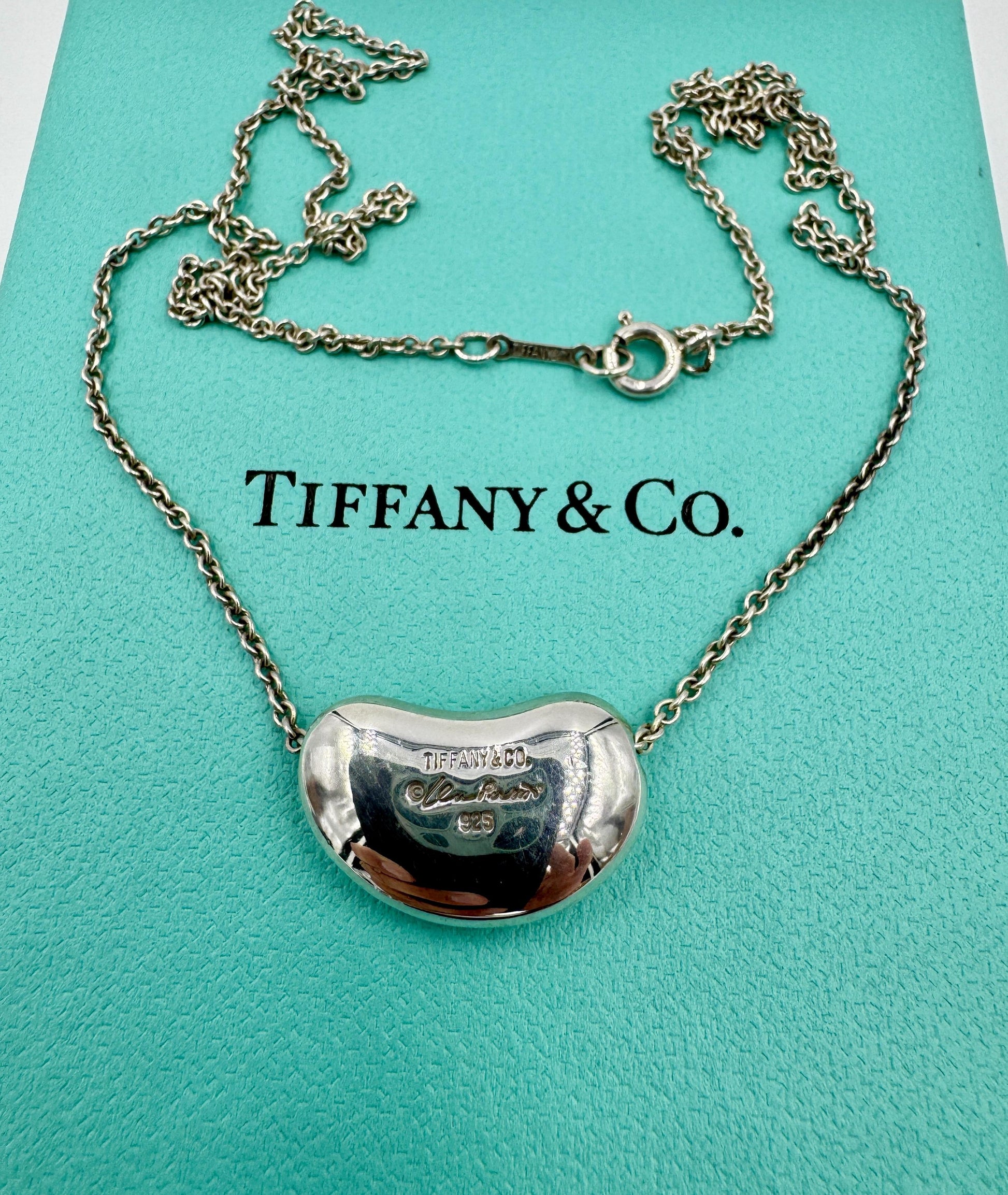 Tiffany & Co. Elsa Peretti Large 20mm Bean Pendant Necklace with Pouch and box