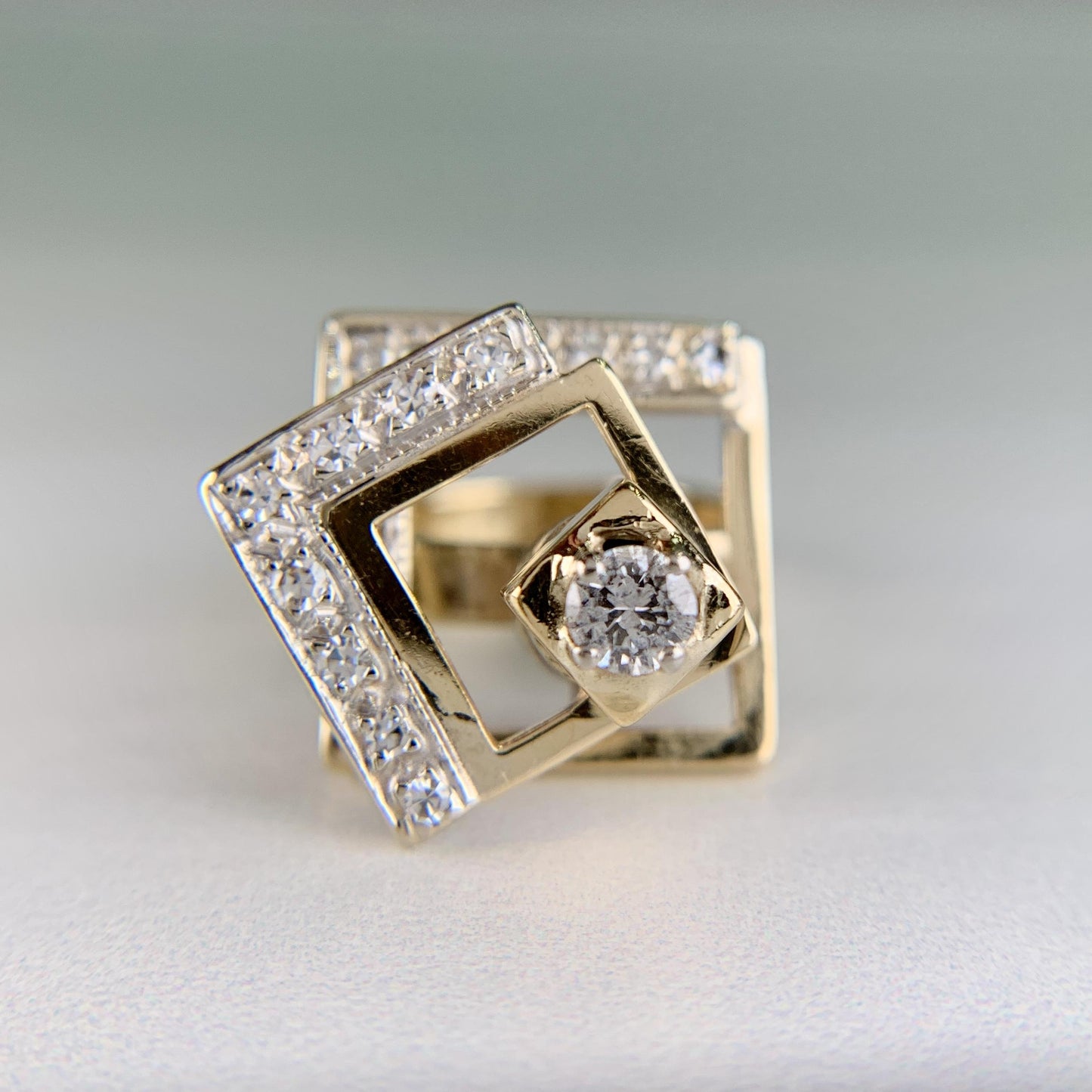 1975 Norman Teufel Kinetic Diamond Spinner Ring 14k Gold