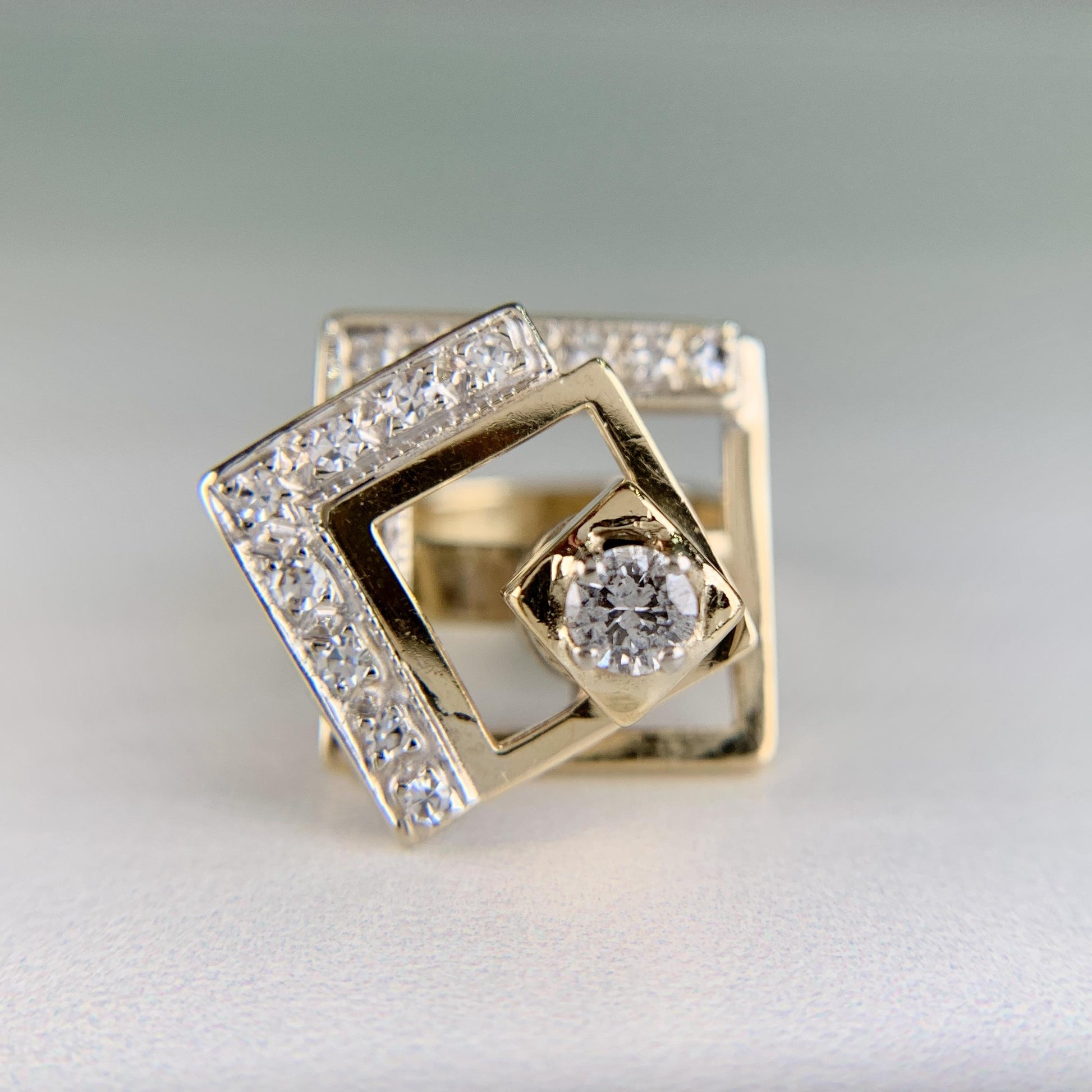 1975 Norman Teufel Kinetic Diamond Spinner Ring 14k Gold