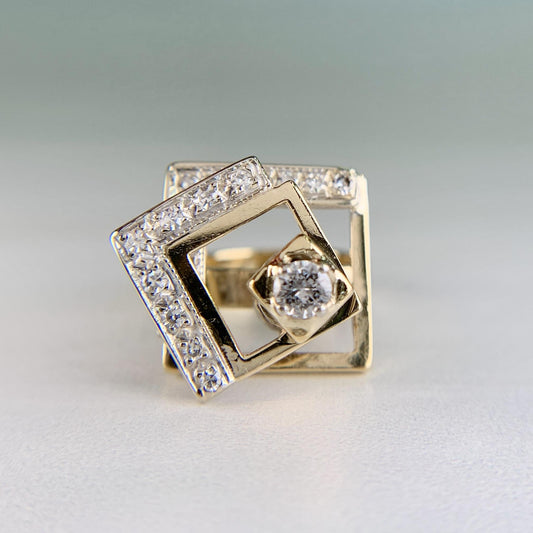 1975 Norman Teufel Kinetic Diamond Spinner Ring 14k Gold