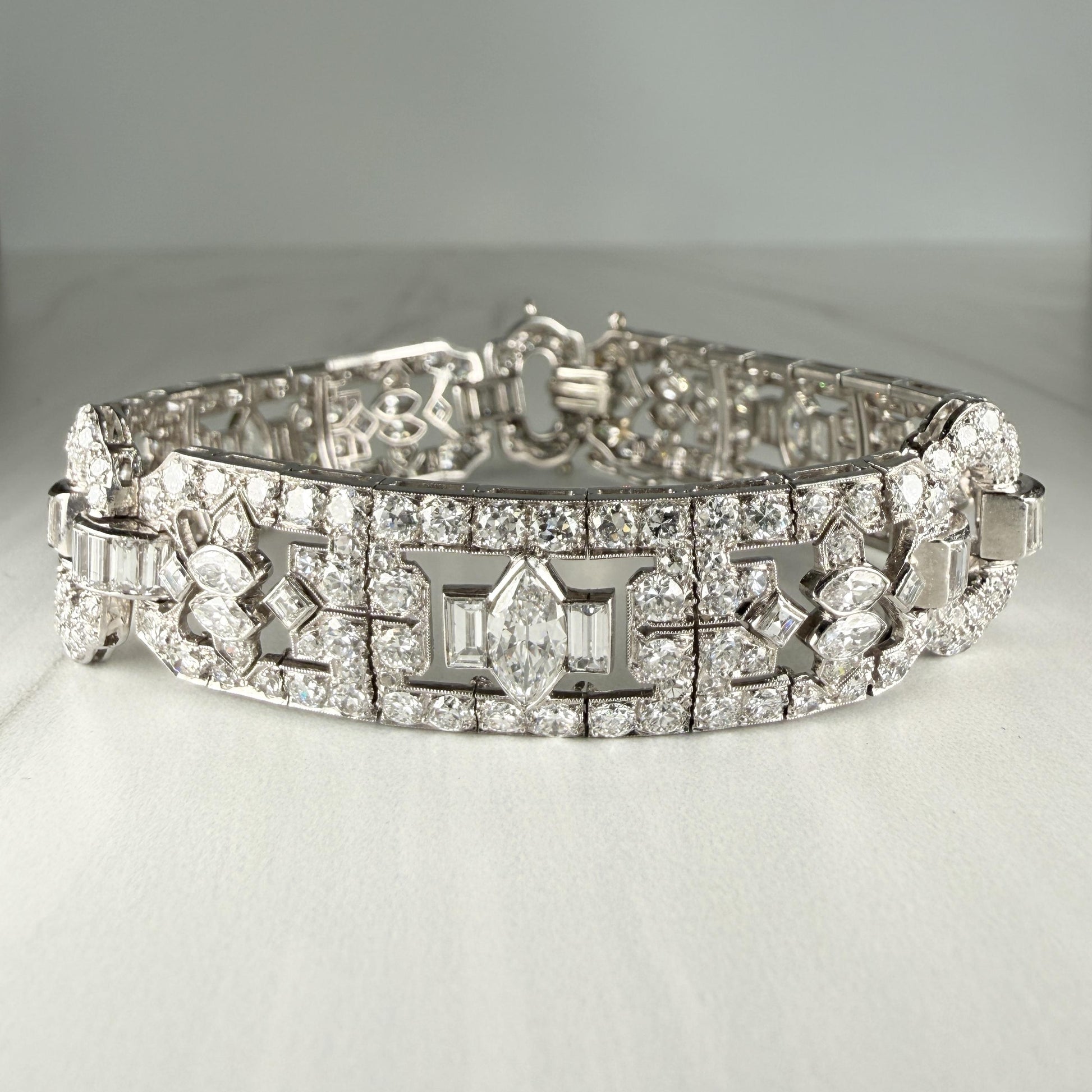 Art Deco Old Cut Diamond Statement Bracelet Platinum
