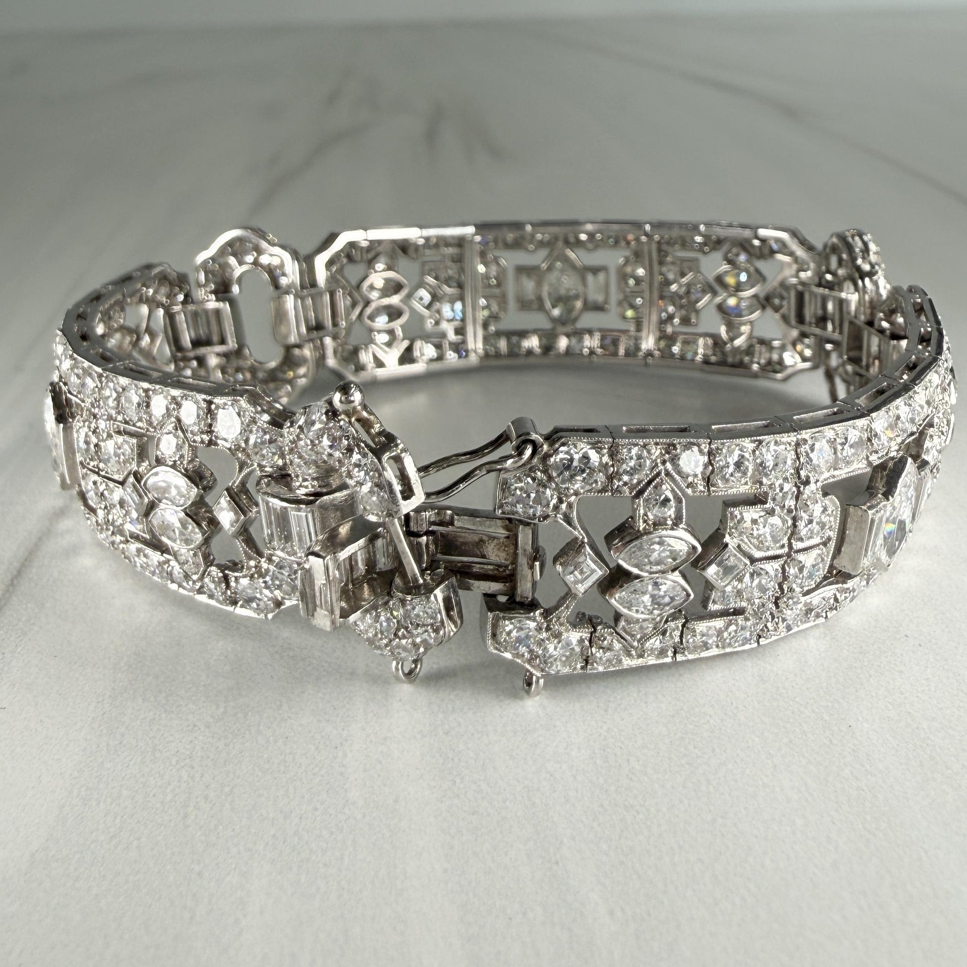Art Deco Old Cut Diamond Statement Bracelet Platinum