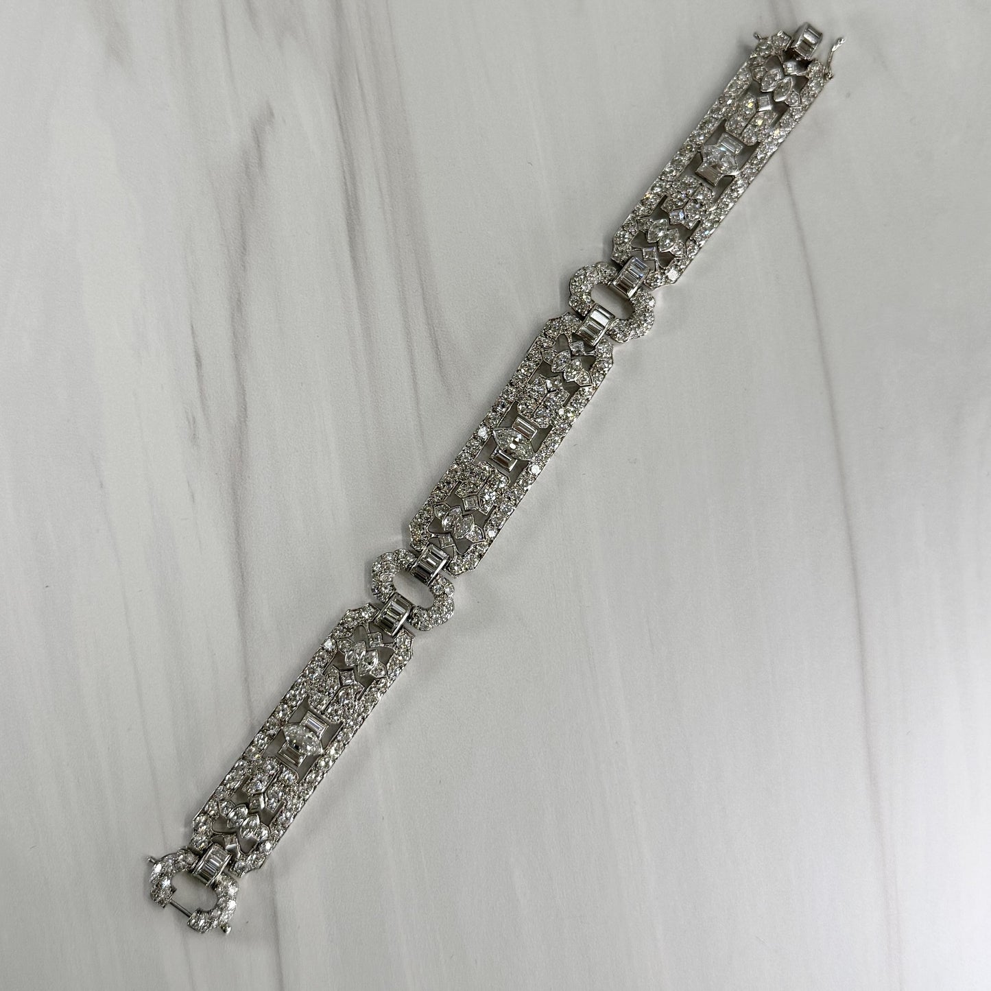 Art Deco Old Cut Diamond Statement Bracelet Platinum