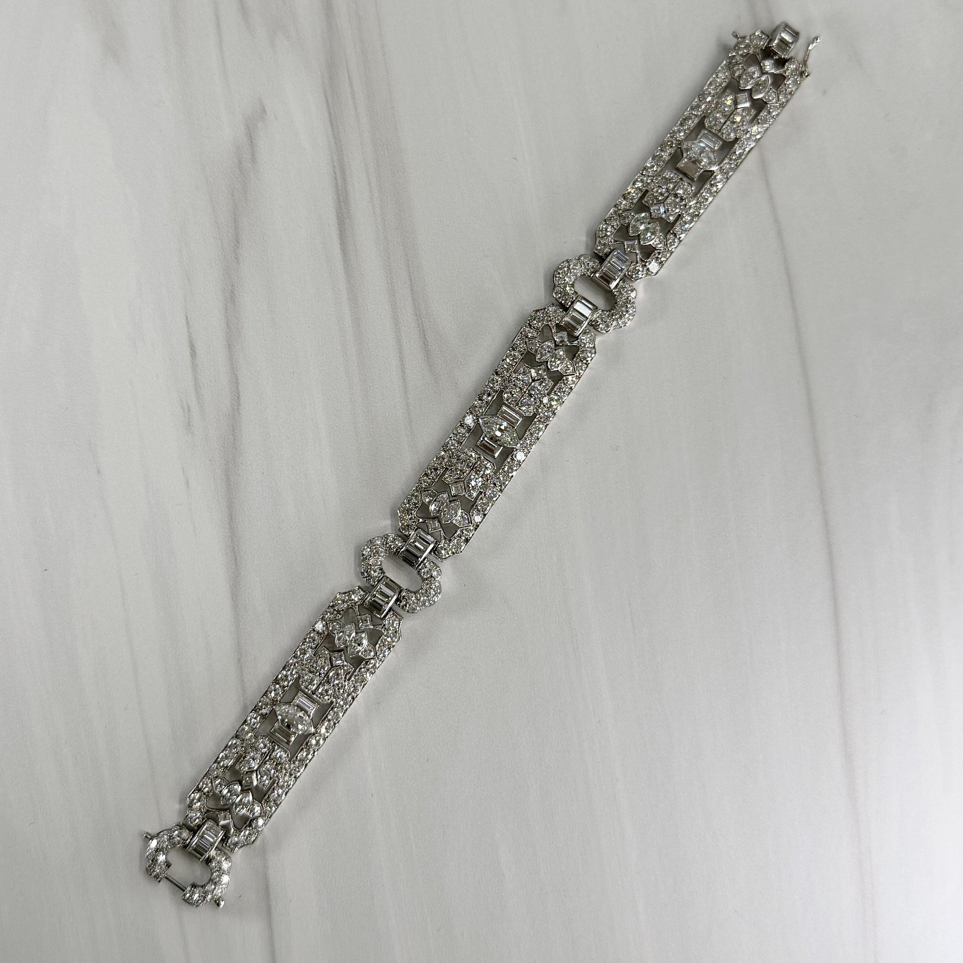 Art Deco Old Cut Diamond Statement Bracelet Platinum