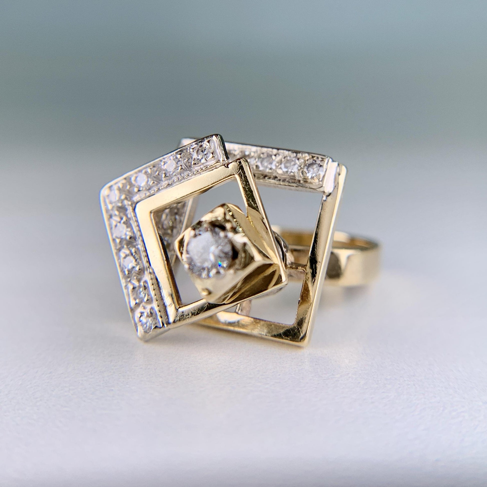 1975 Norman Teufel Kinetic Diamond Spinner Ring 14k Gold