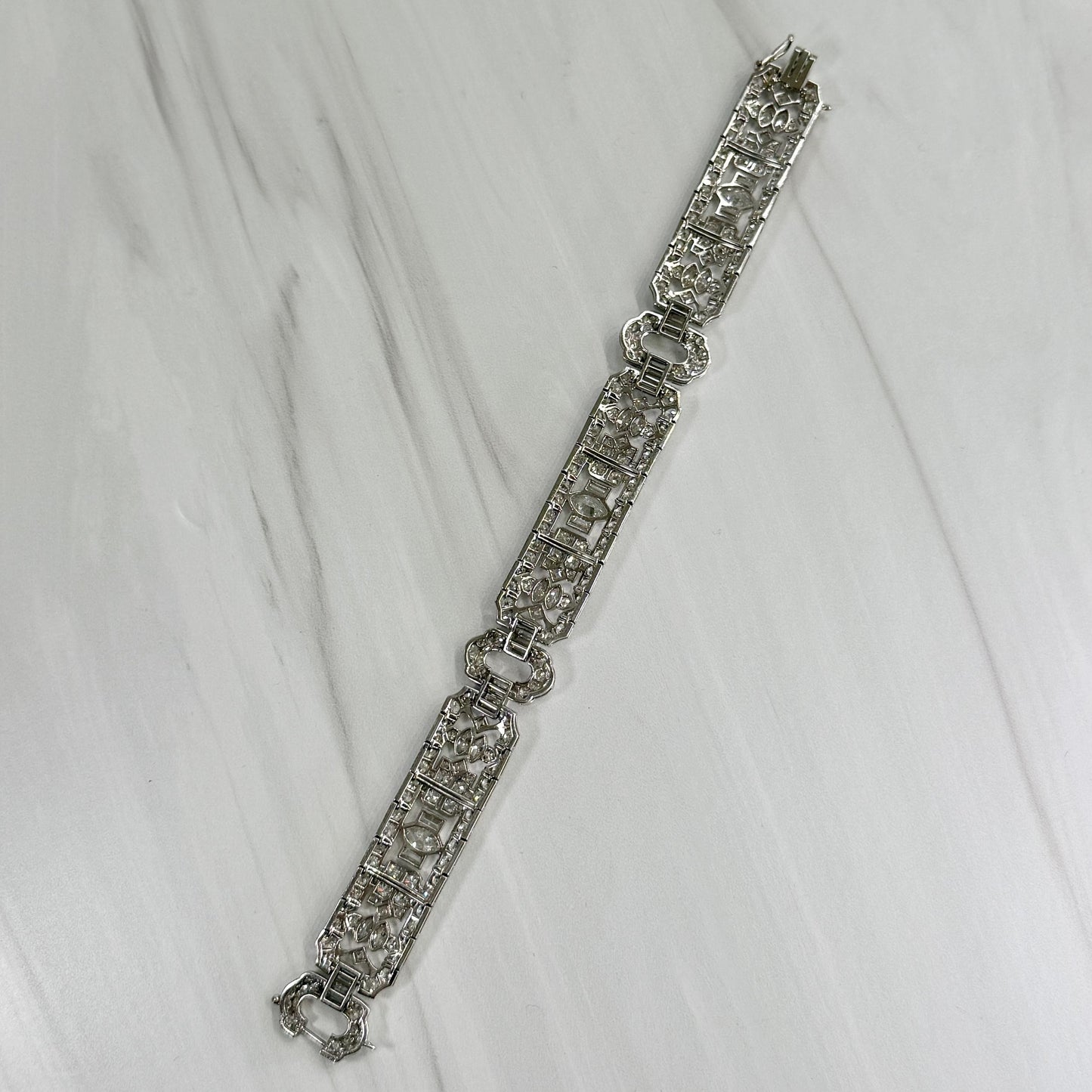 Art Deco Old Cut Diamond Statement Bracelet Platinum