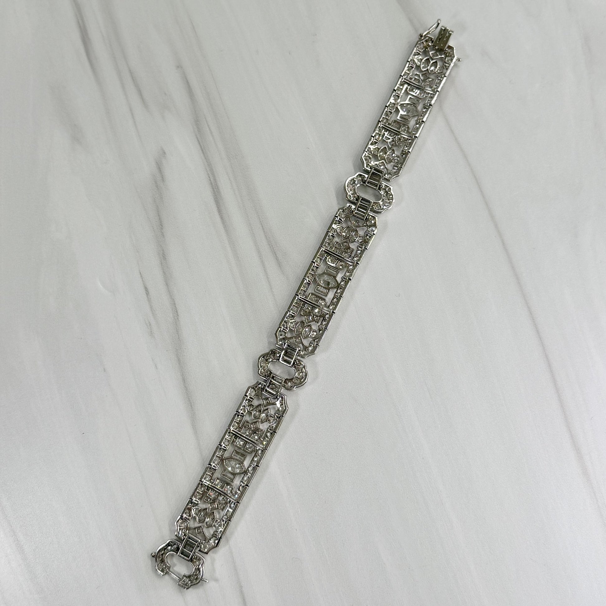 Art Deco Old Cut Diamond Statement Bracelet Platinum