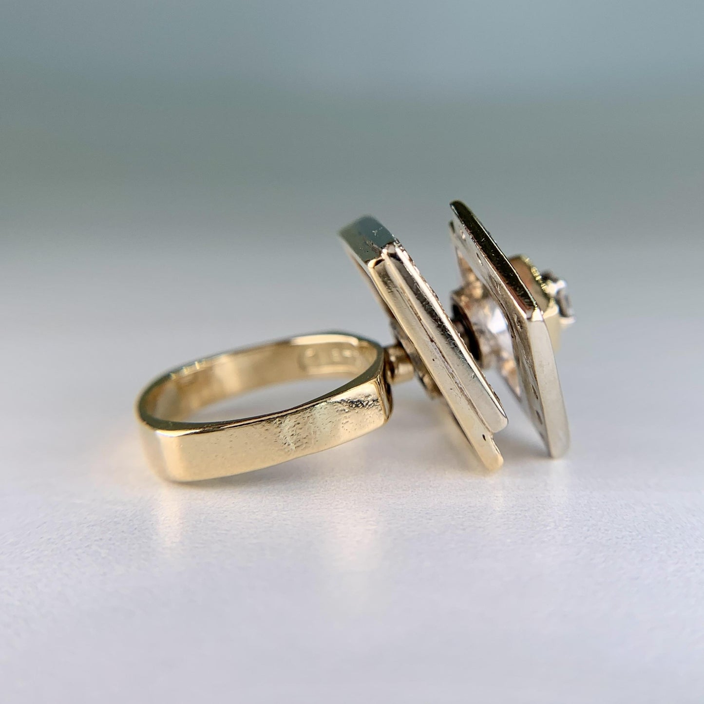 1975 Norman Teufel Kinetic Diamond Spinner Ring 14k Gold