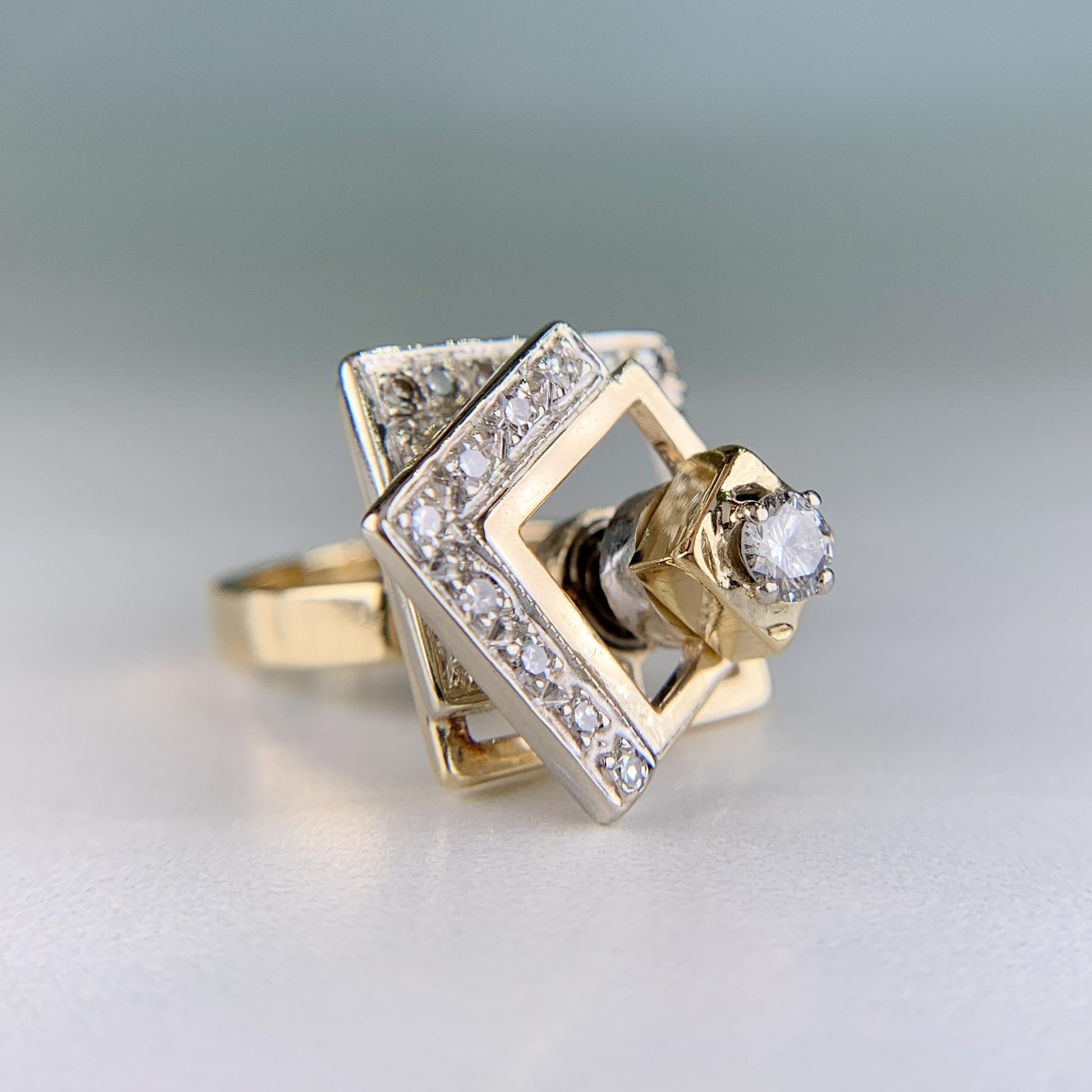1975 Norman Teufel Kinetic Diamond Spinner Ring 14k Gold