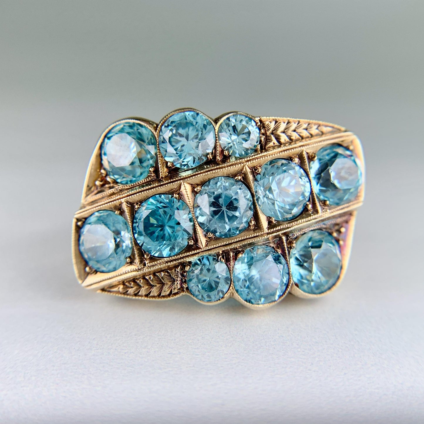 Vintage Old European Blue Zircon Statement Ring 10k Gold