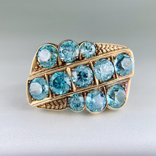 Vintage Old European Blue Zircon Statement Ring 10k Gold