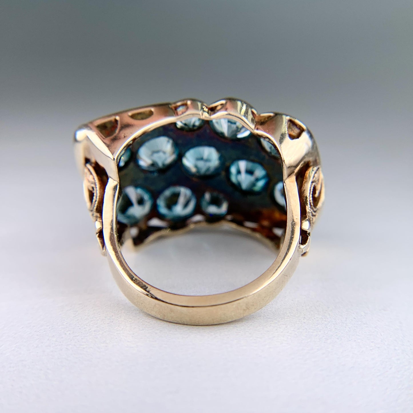 Vintage Old European Blue Zircon Statement Ring 10k Gold