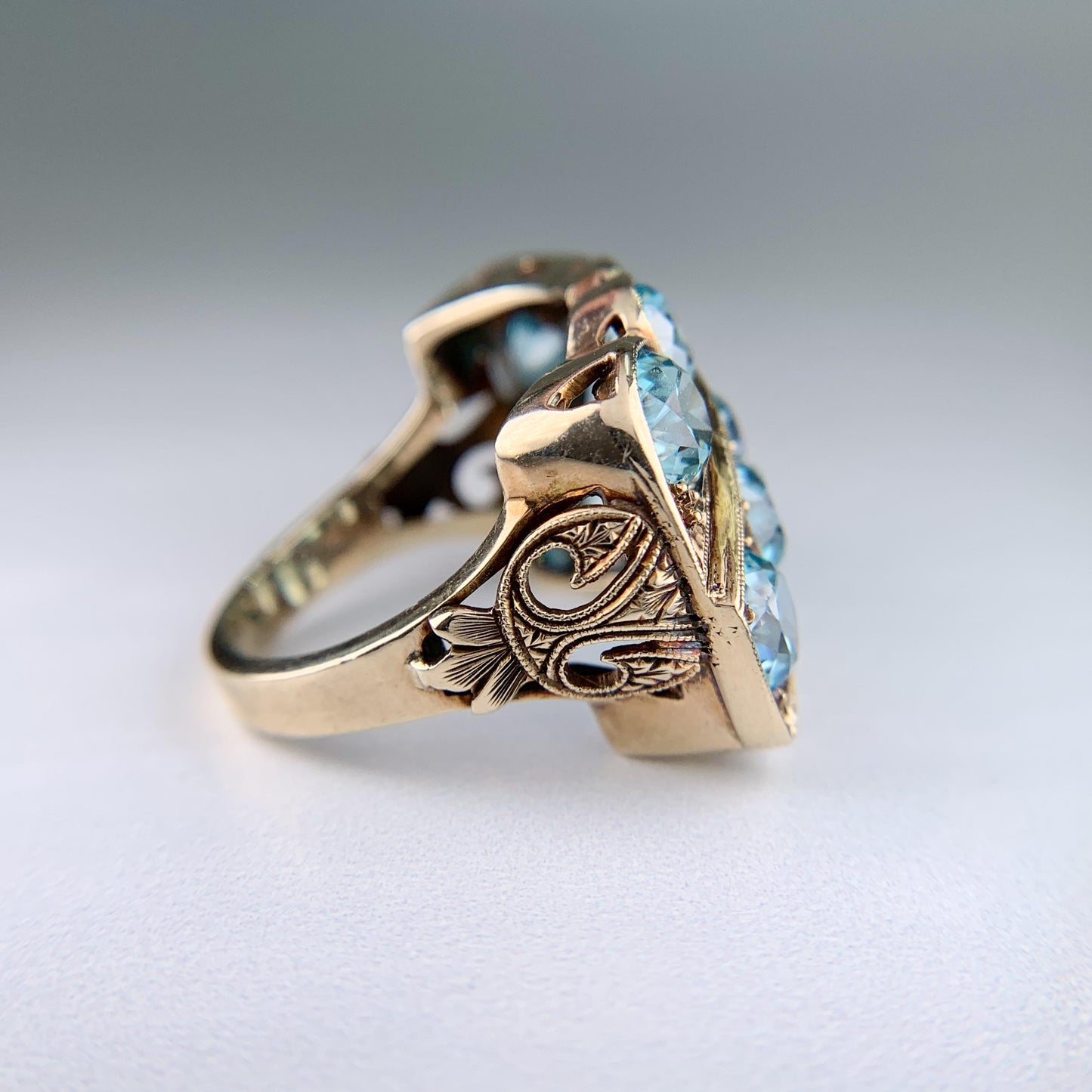 Vintage Old European Blue Zircon Statement Ring 10k Gold