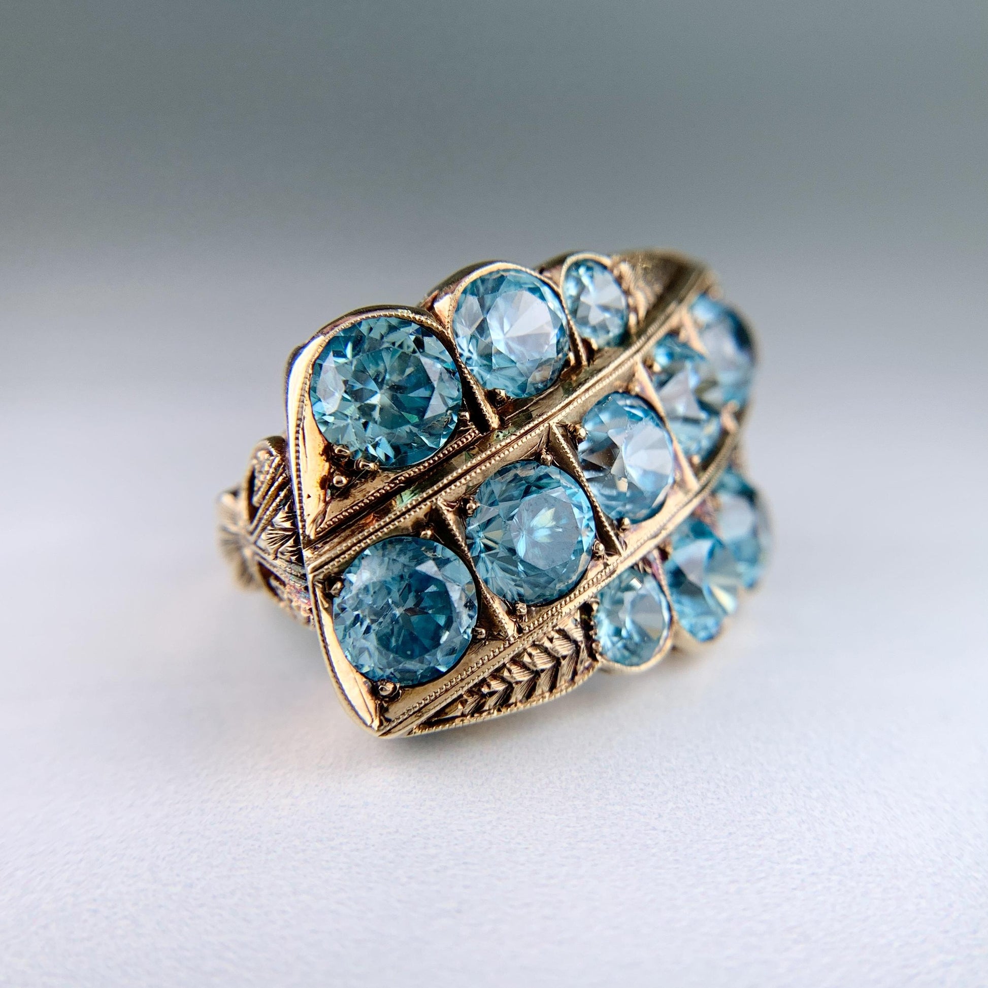 Vintage Old European Blue Zircon Statement Ring 10k Gold