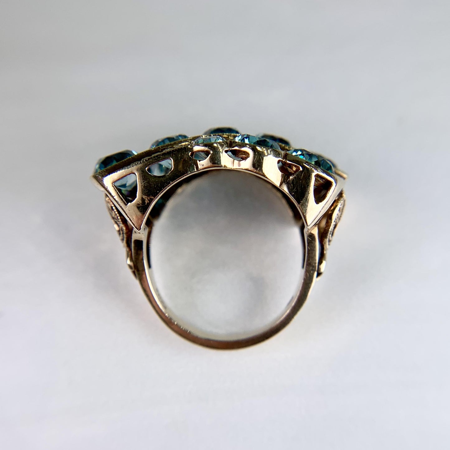 Vintage Old European Blue Zircon Statement Ring 10k Gold