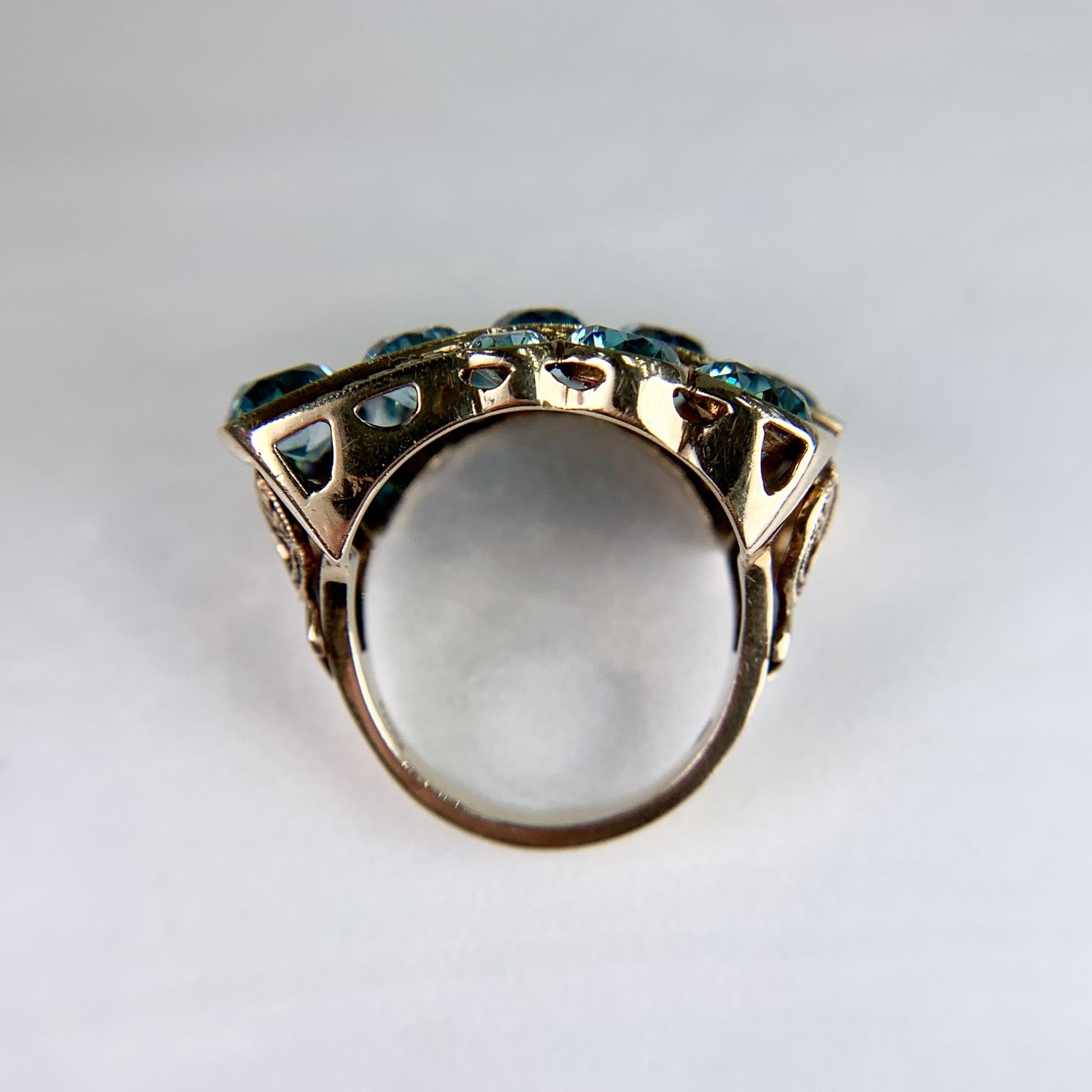 Vintage Old European Blue Zircon Statement Ring 10k Gold