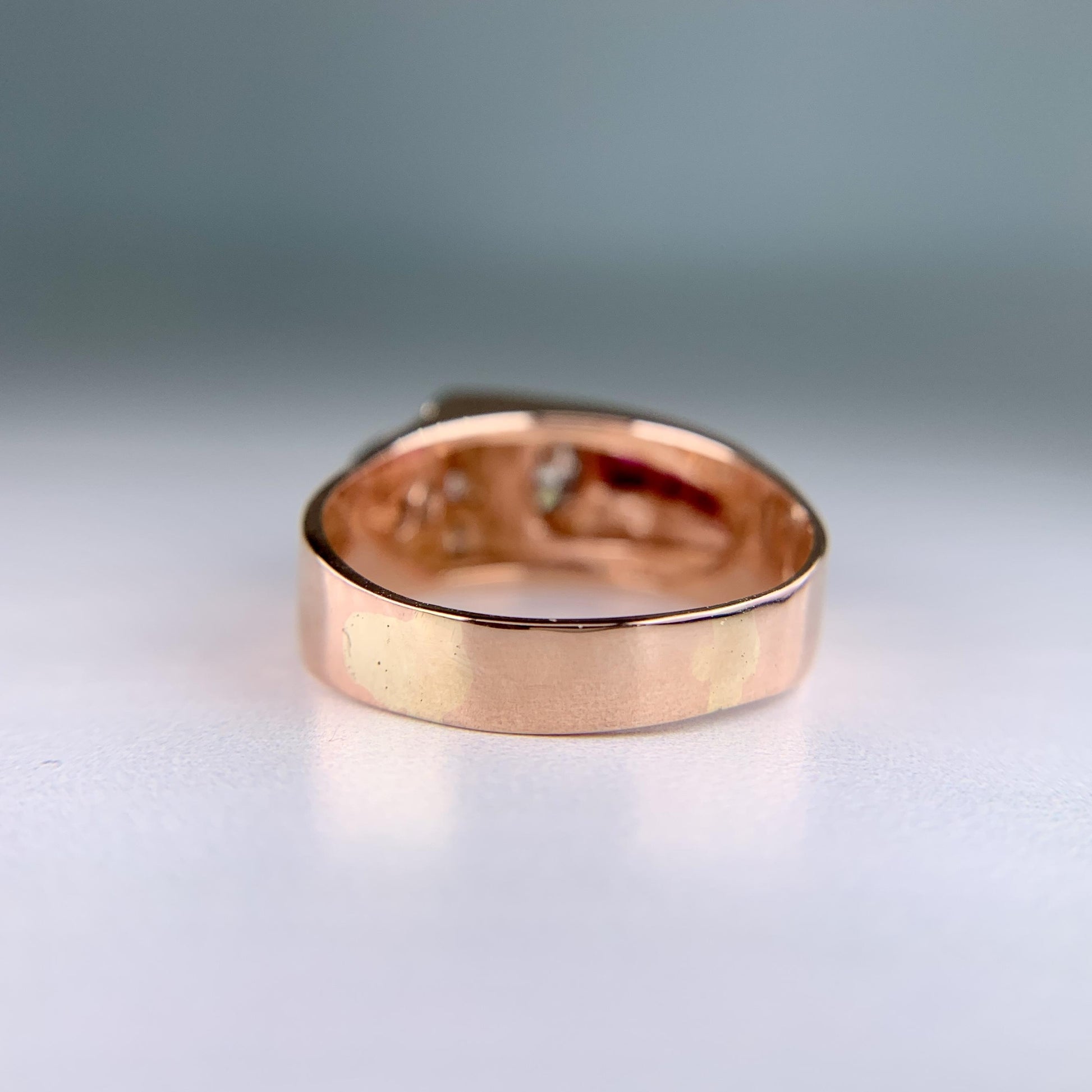 1950's Retro Old European Cut Diamond and Ruby Ring 14k Rose Gold