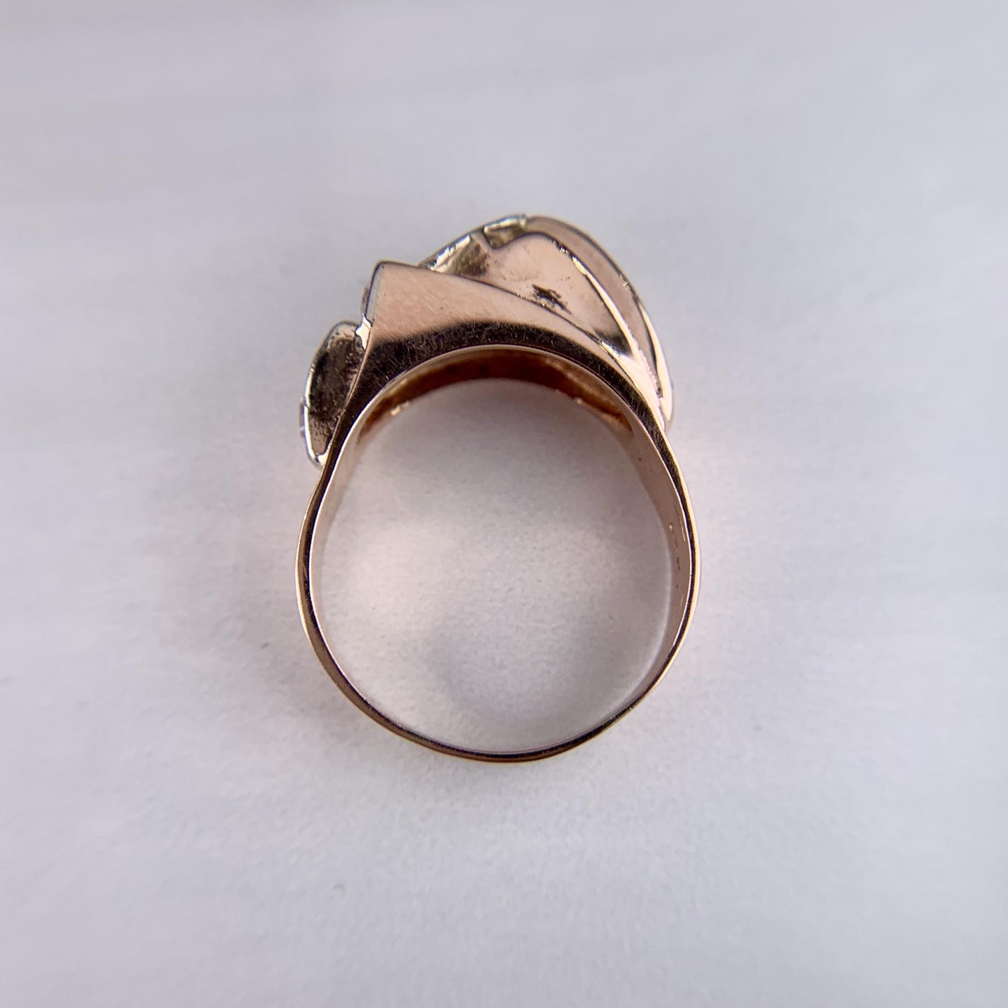 1950's Retro Old European Cut Diamond and Ruby Ring 14k Rose Gold