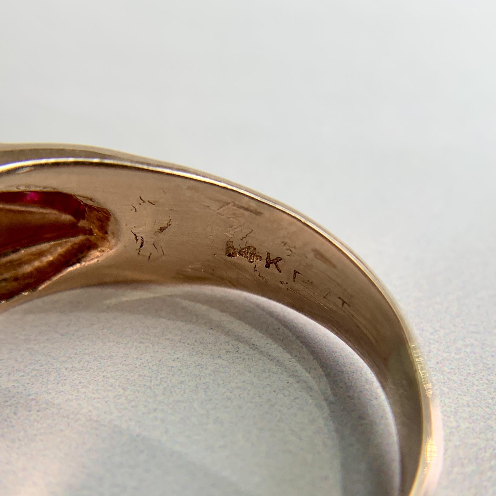 1950's Retro Old European Cut Diamond and Ruby Ring 14k Rose Gold