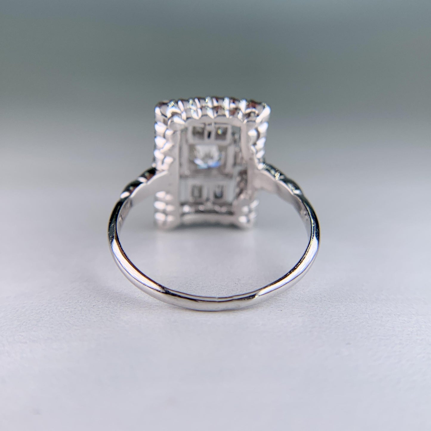 Art Deco Old Cut Diamond Panel Shield Ring Platinum