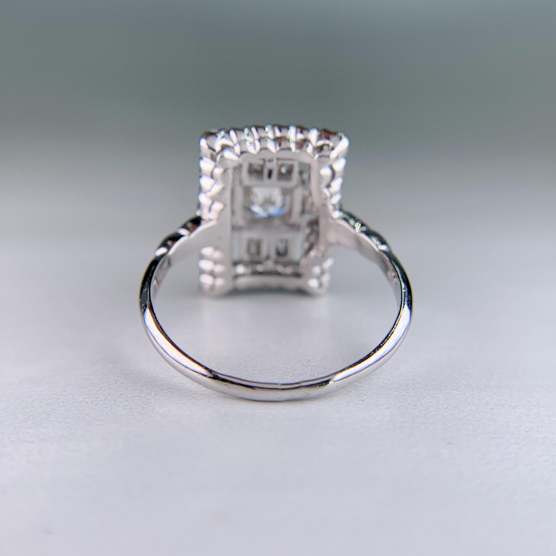 Art Deco Old Cut Diamond Panel Shield Ring Platinum