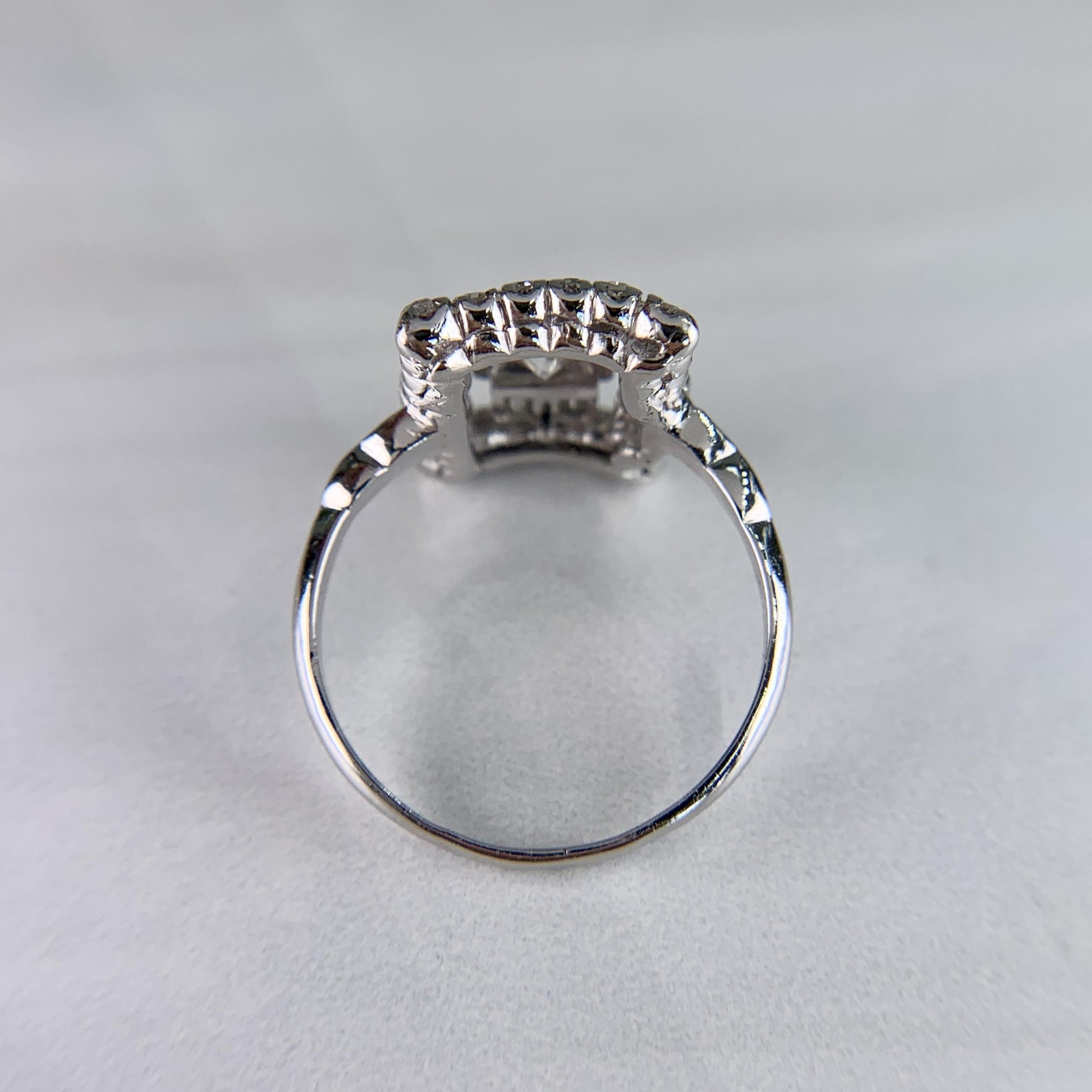 Art Deco Old Cut Diamond Panel Shield Ring Platinum