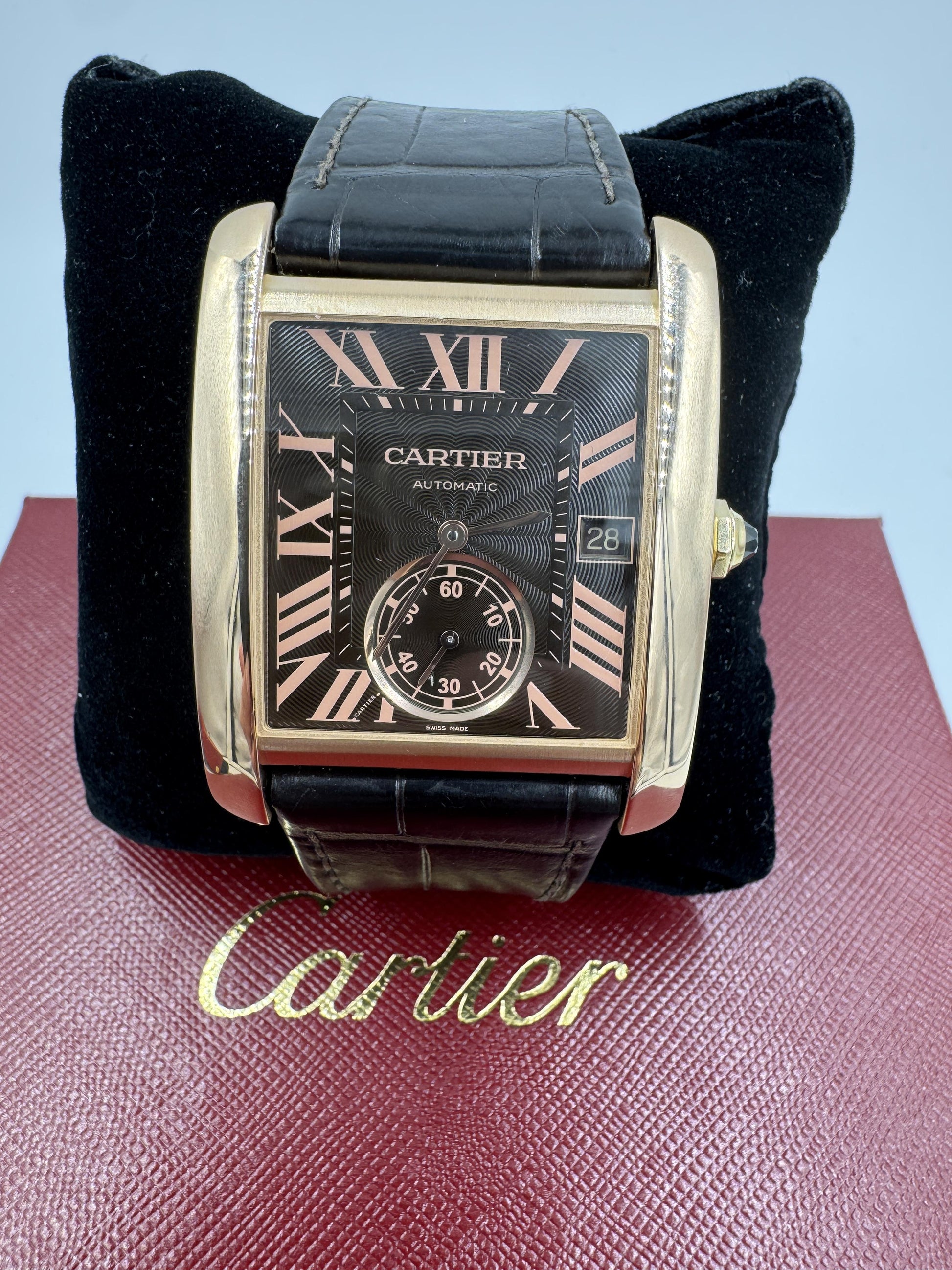 Cartier Tank MC Rose Gold Brown Dial Large Mens Watch