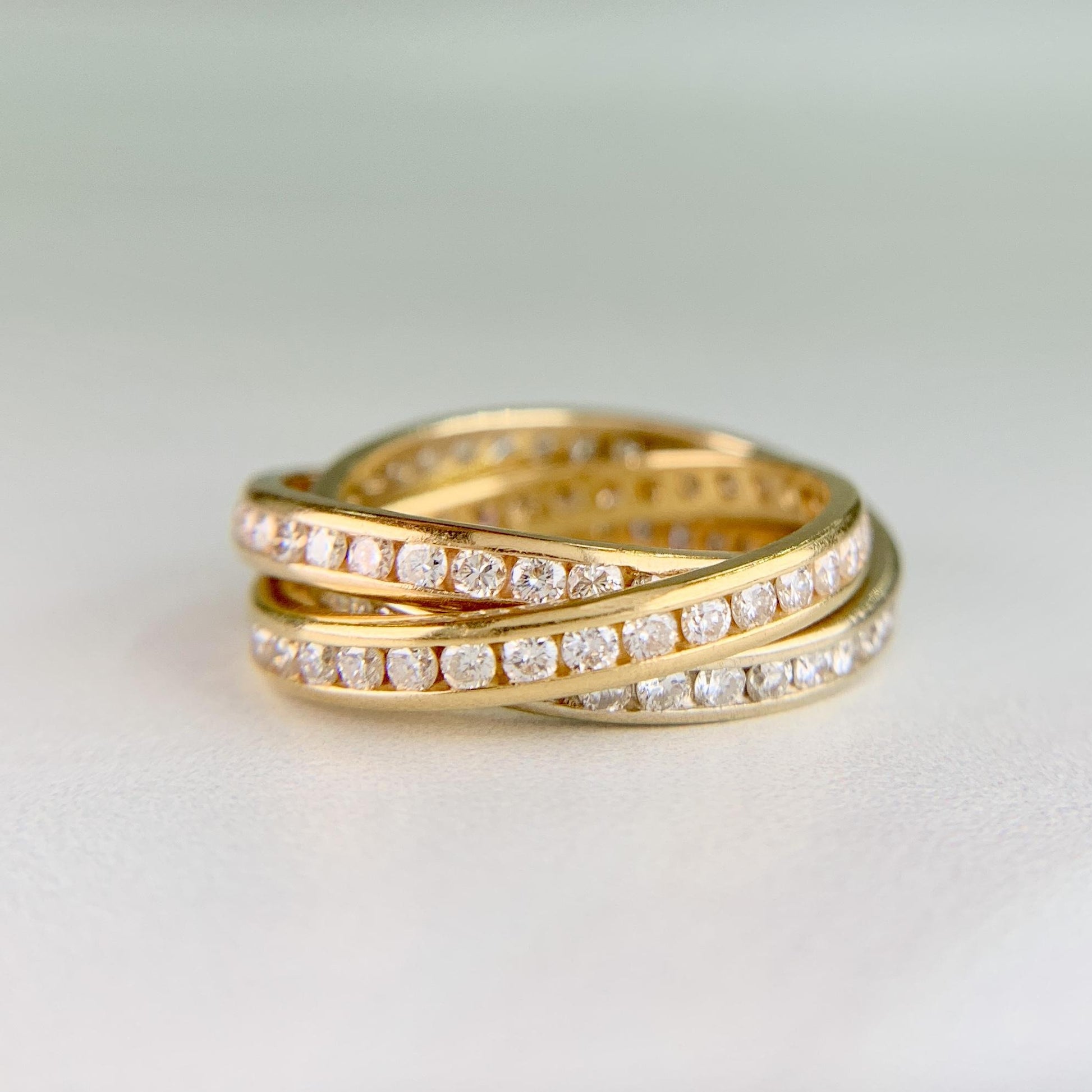 Diamond Eternity Tri-Gold Rolling Band Rings 18k Gold