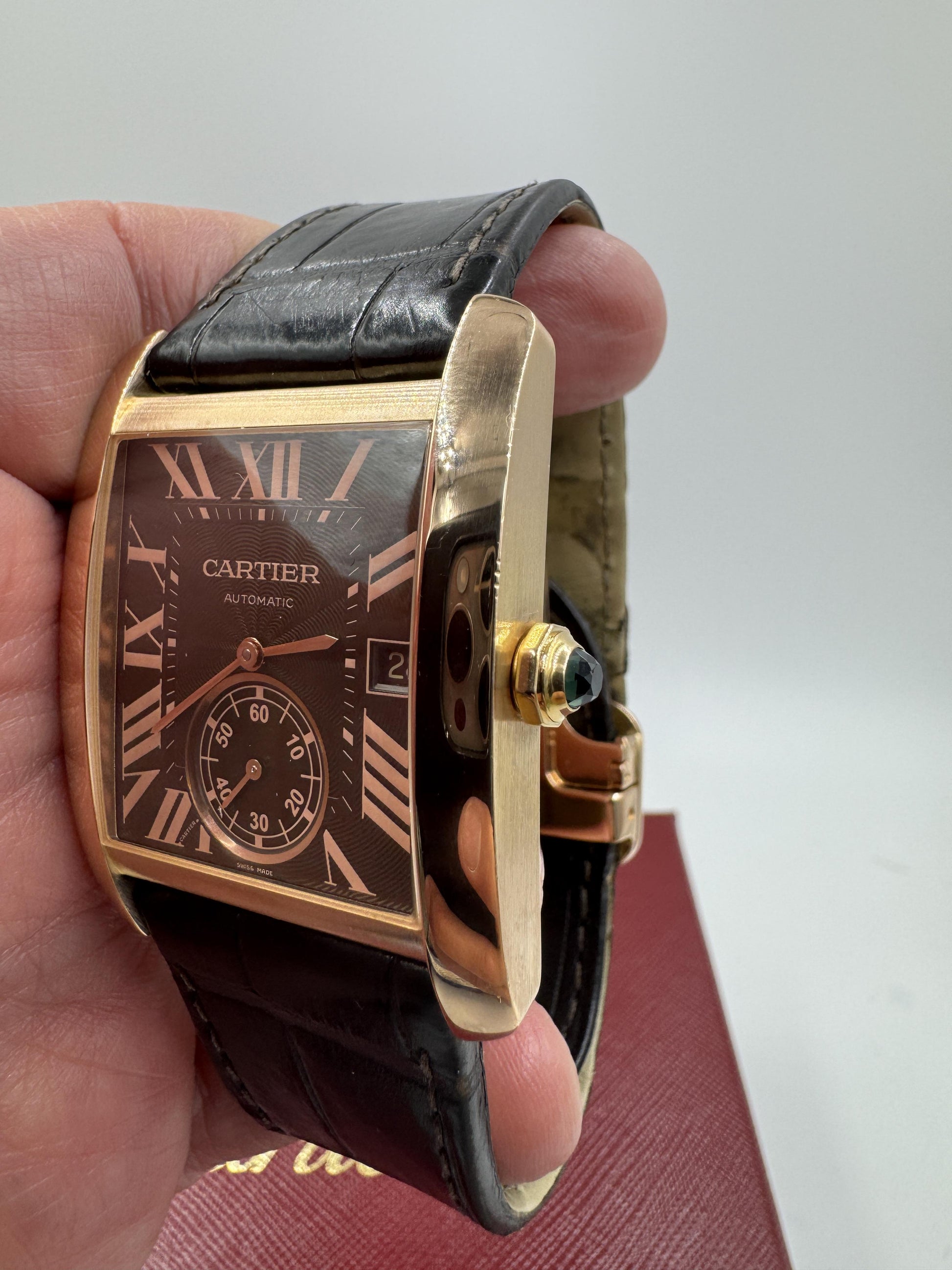 Cartier Tank MC Rose Gold Brown Dial Large Mens Watch