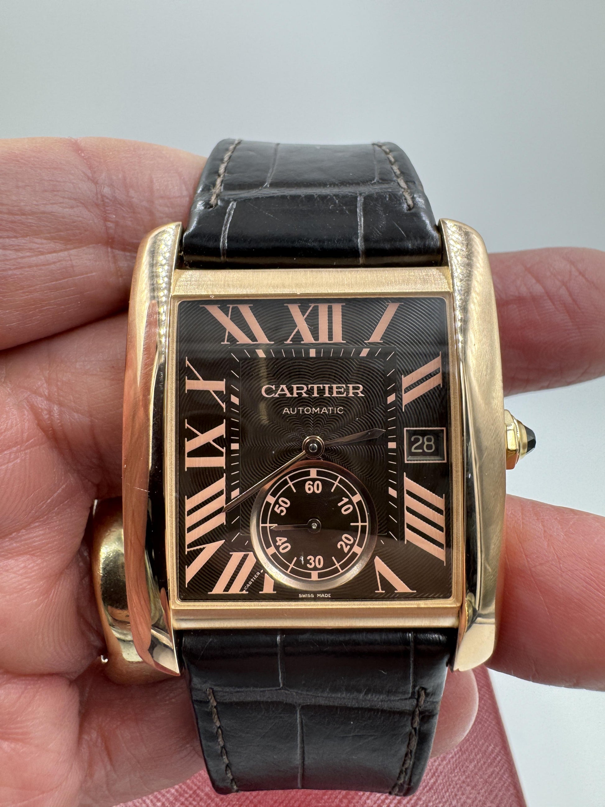 Cartier Tank MC Rose Gold Brown Dial Large Mens Watch