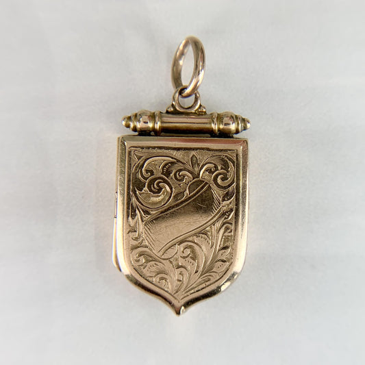 Antique Victorian Shield Locket Pendant 9k Yellow Gold