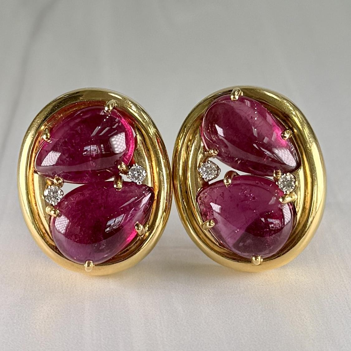1980's Andrew Clunn Tourmaline and Diamond Statement Earrings 18k Yellow Gold