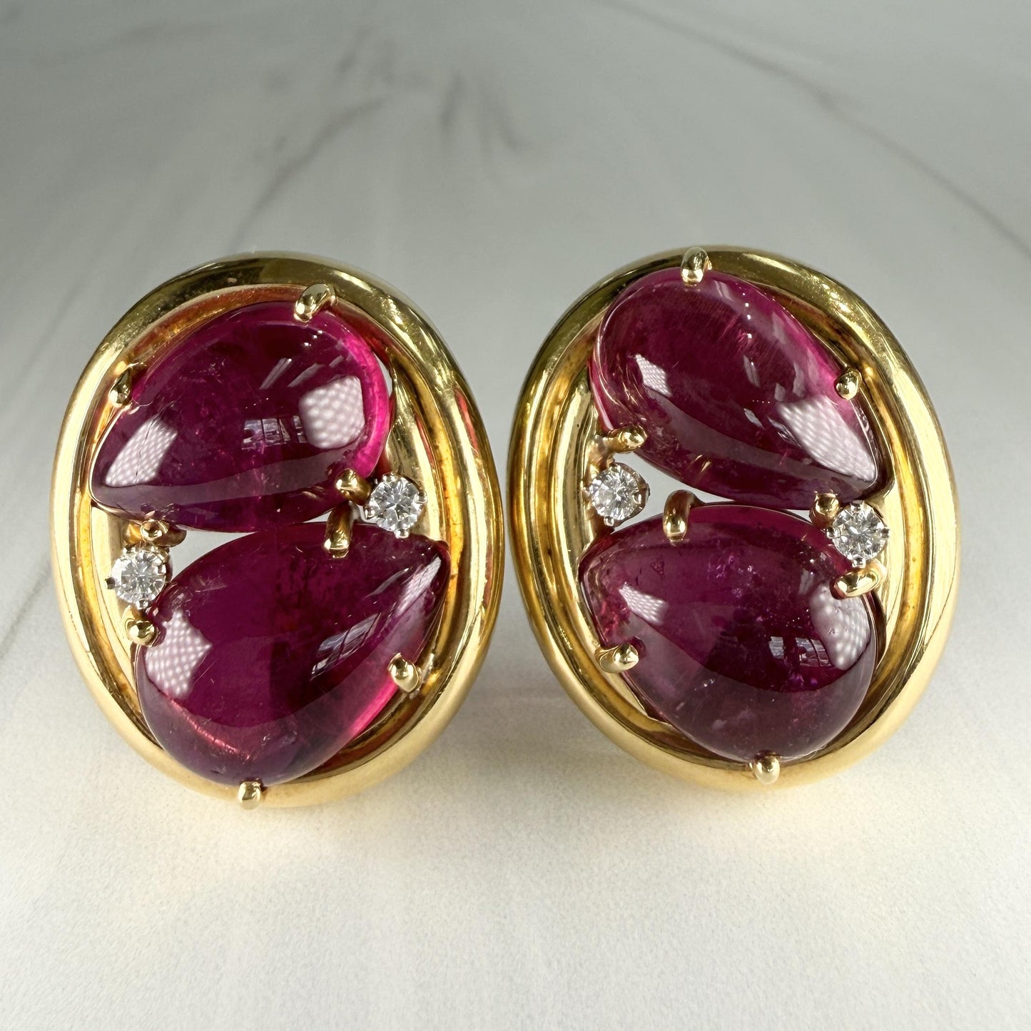 1980's Andrew Clunn Tourmaline and Diamond Statement Earrings 18k Yellow Gold