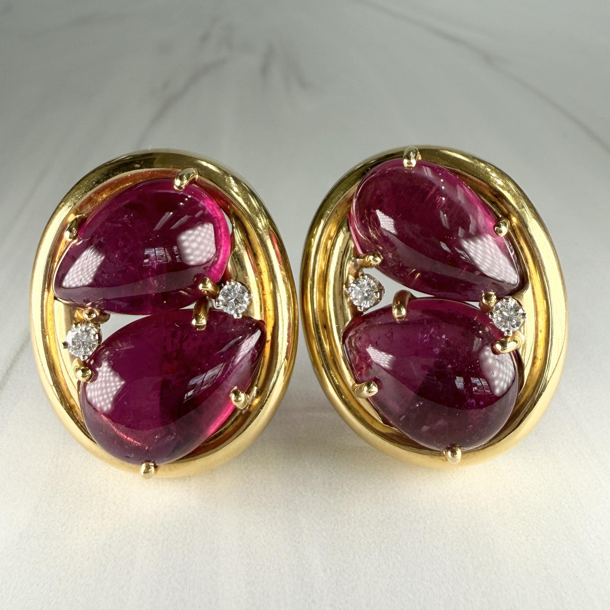 1980's Andrew Clunn Tourmaline and Diamond Statement Earrings 18k Yellow Gold
