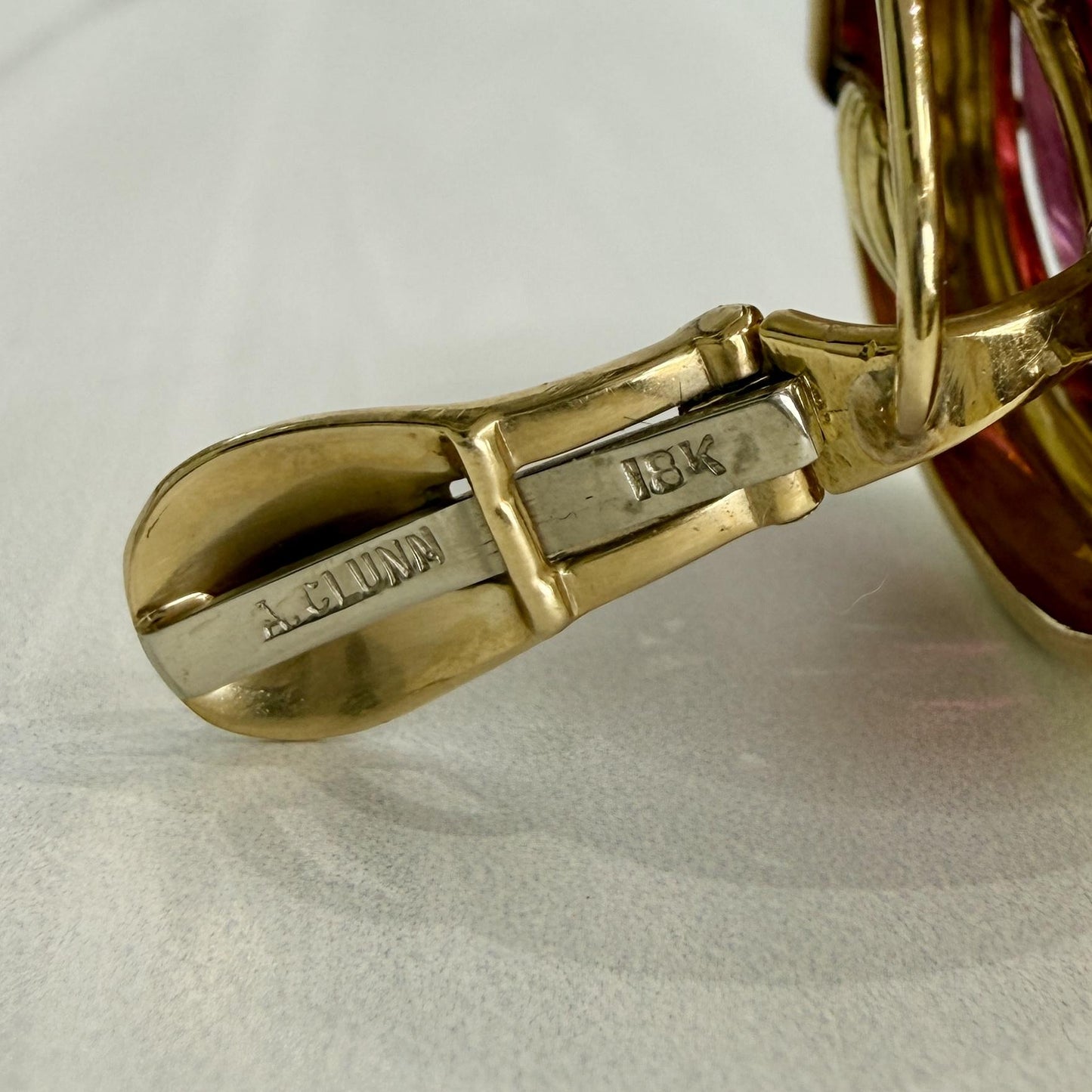 1980's Andrew Clunn Tourmaline and Diamond Statement Earrings 18k Yellow Gold