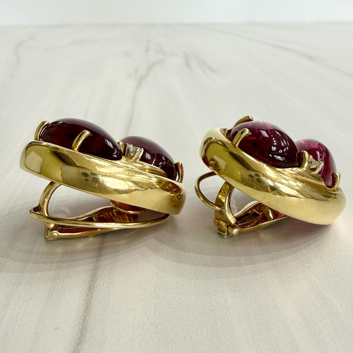 1980's Andrew Clunn Tourmaline and Diamond Statement Earrings 18k Yellow Gold