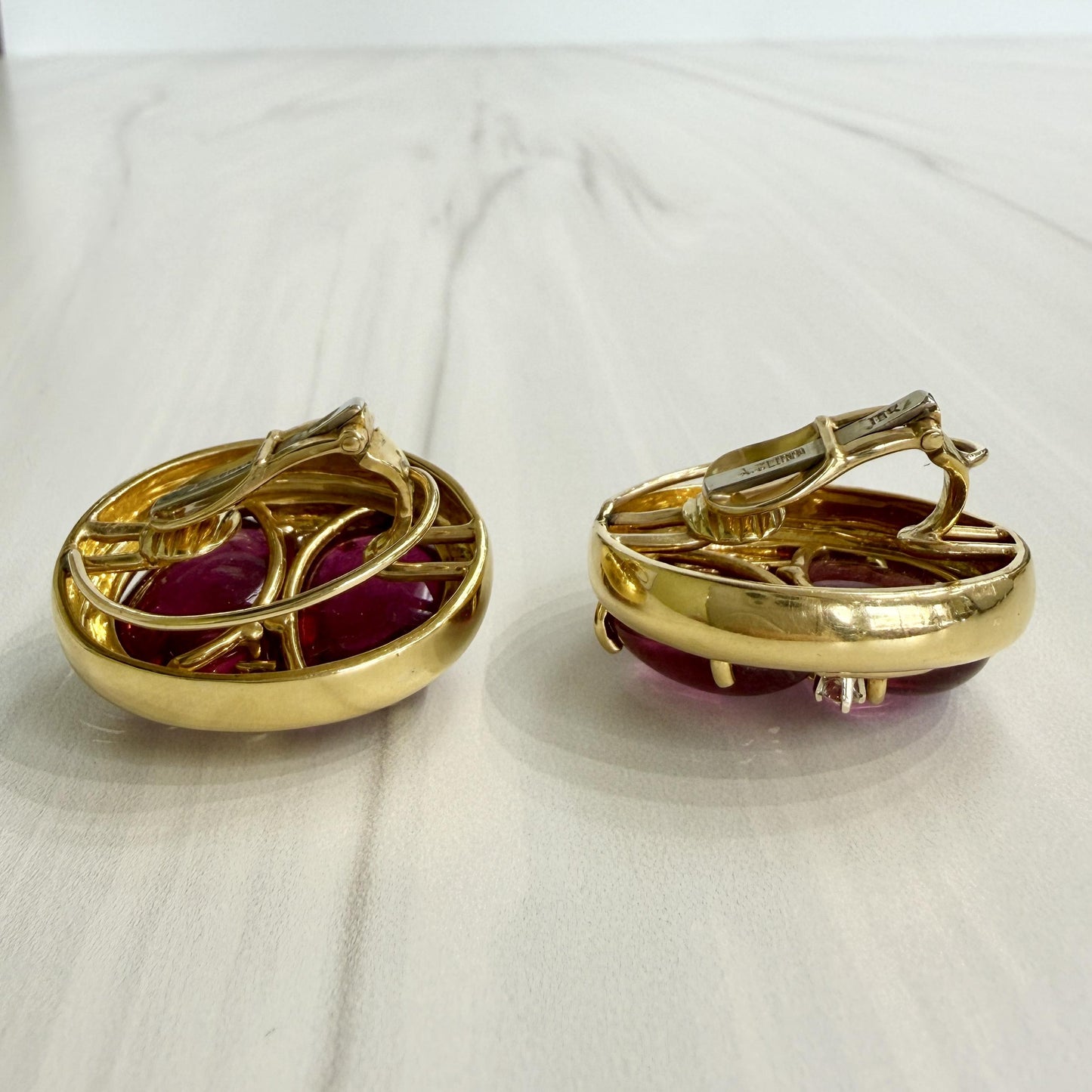 1980's Andrew Clunn Tourmaline and Diamond Statement Earrings 18k Yellow Gold
