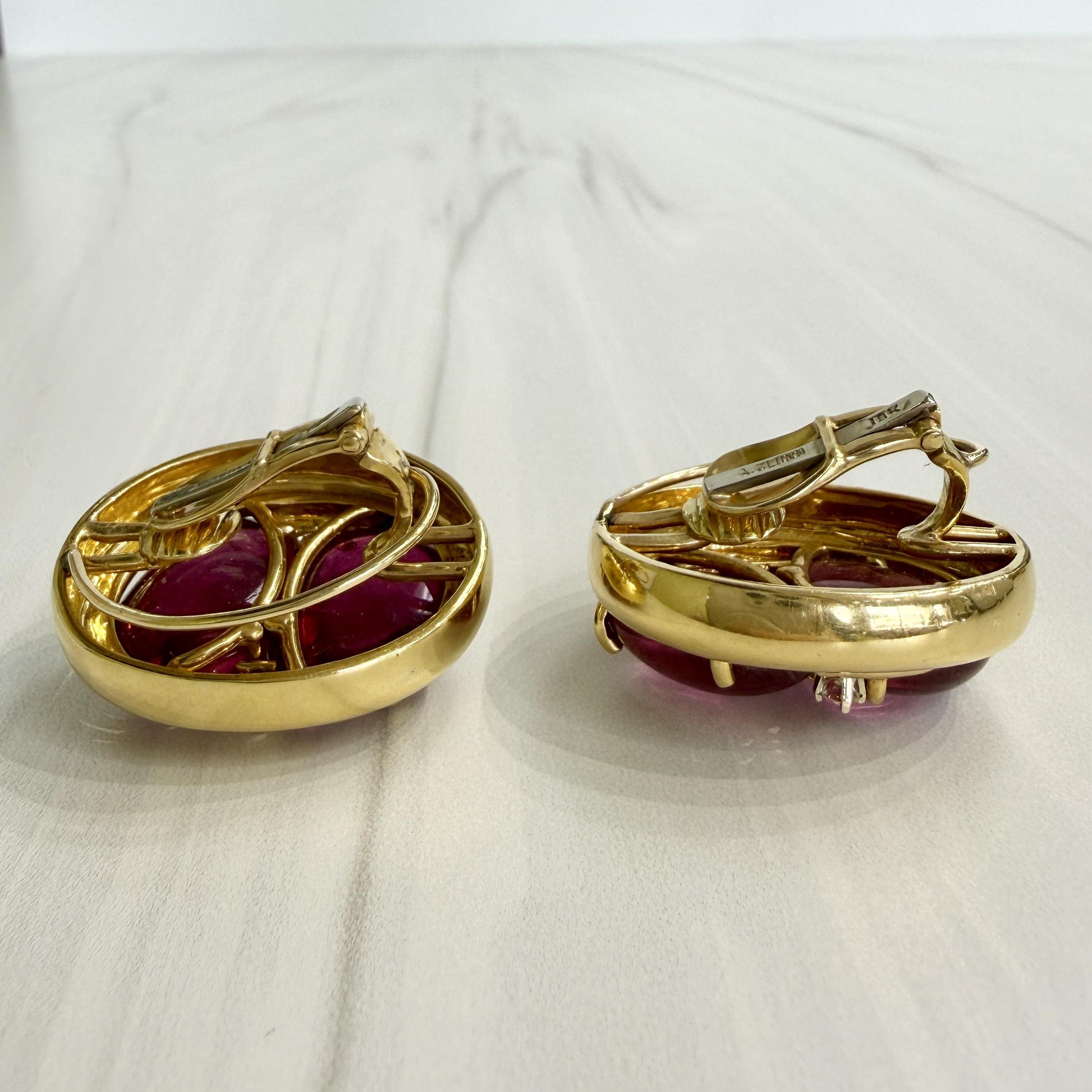1980's Andrew Clunn Tourmaline and Diamond Statement Earrings 18k Yellow Gold