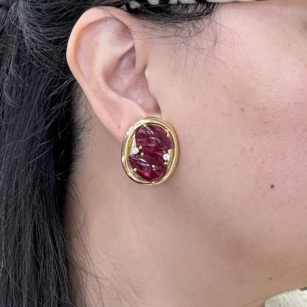 1980's Andrew Clunn Tourmaline and Diamond Statement Earrings 18k Yellow Gold