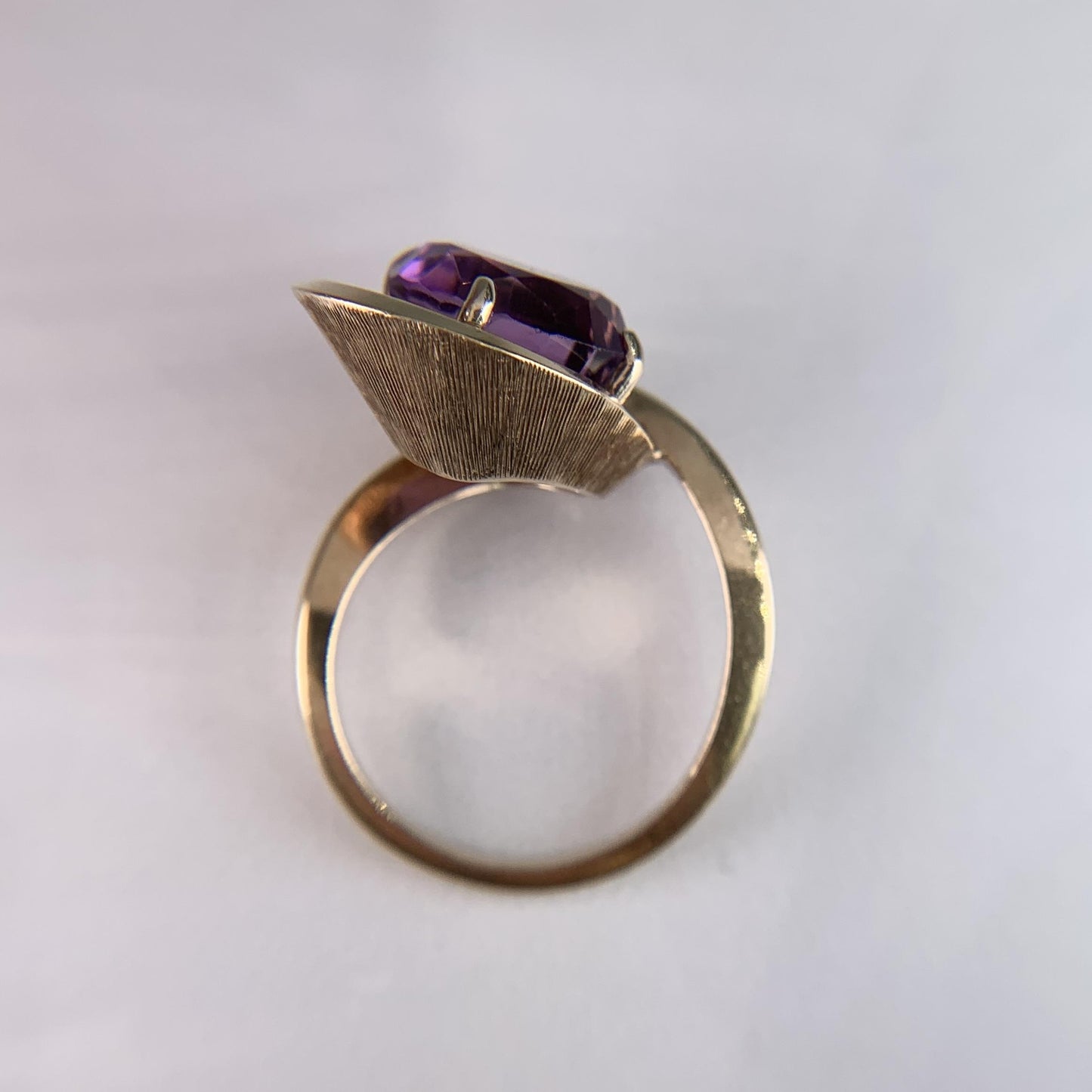 Vintage Amethyst and Diamond Modernist Bypass Swirl Ring 14k Yellow Gold
