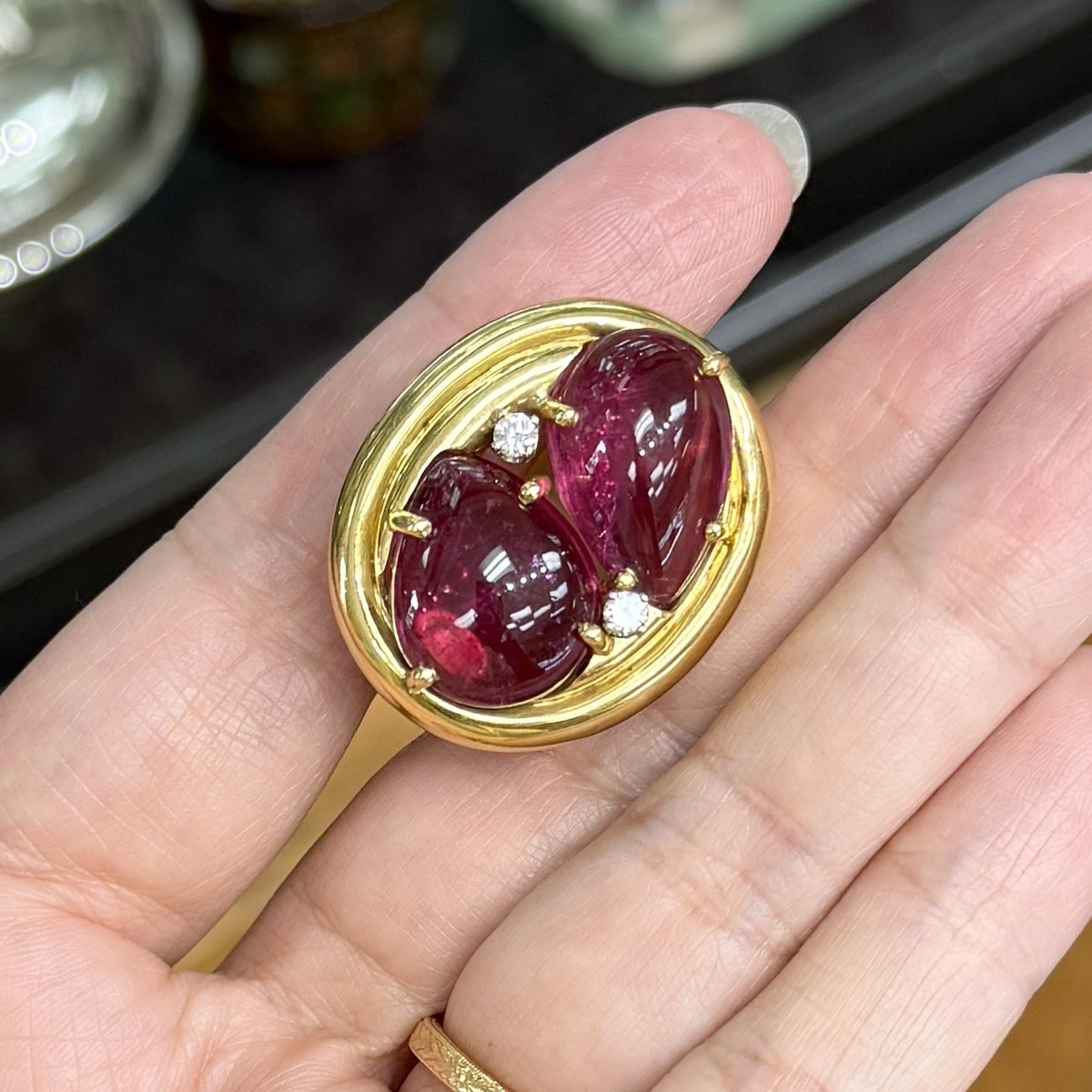 1980's Andrew Clunn Tourmaline and Diamond Statement Earrings 18k Yellow Gold