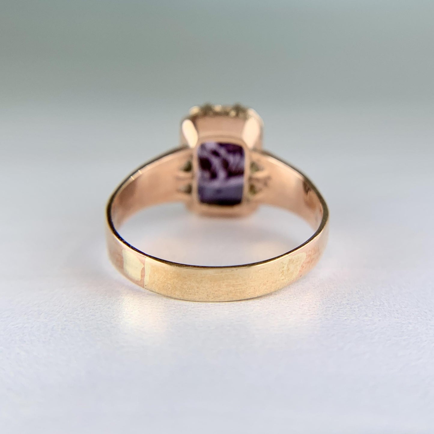 Antique Victorian Rose of Sharon Amethyst Diamond Ring 10k Gold