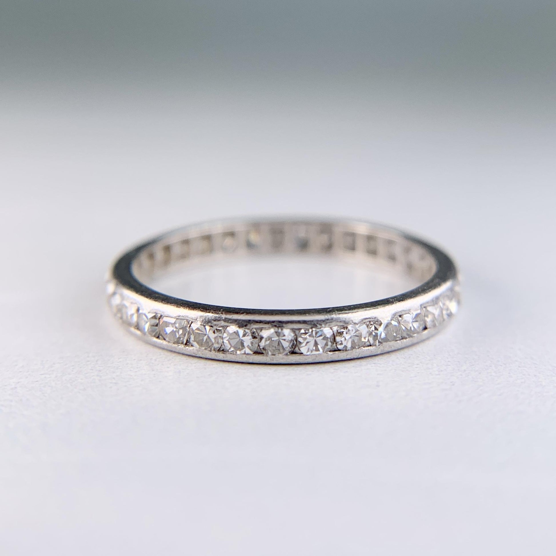 Art Deco Single Cut Diamond Eternity Band Ring Platinum